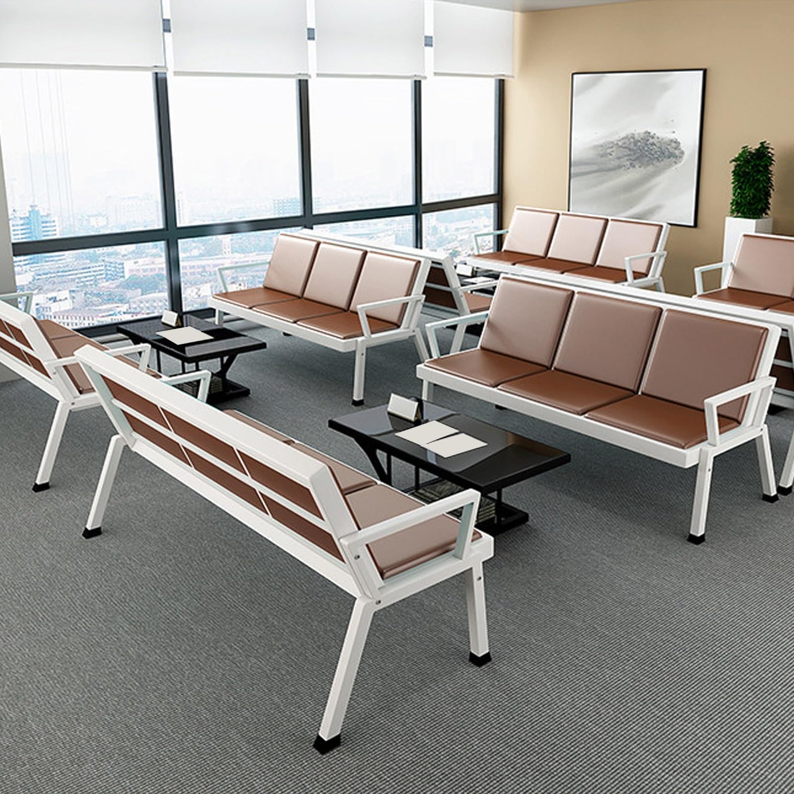 Silla de Espera Resistente, Banco para Oficinas con Respaldo Ajustable y Estructura de Acero, Ideal para Aeropuertos, Estaciones, Oficinas, Hospitales y Mucho Más(Black)
