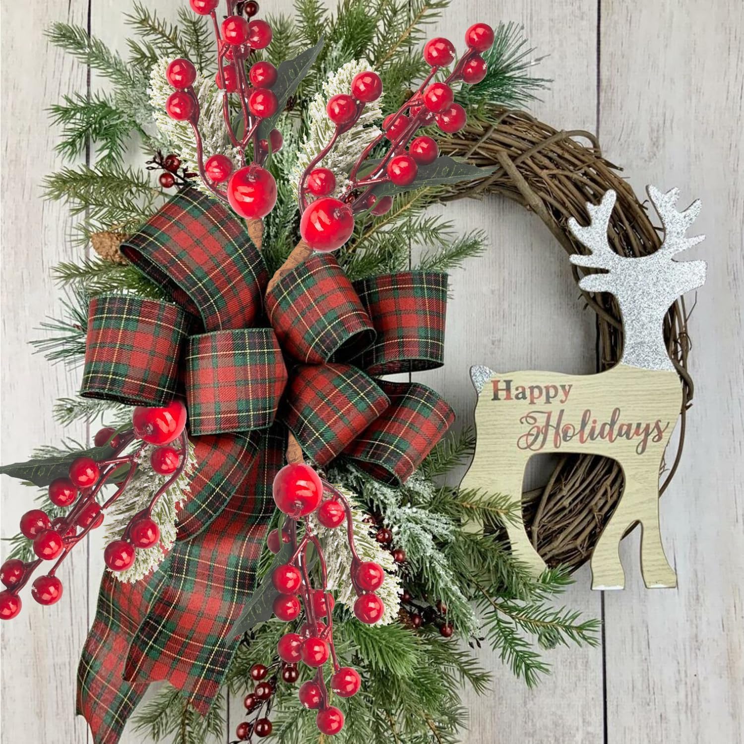 クリスマス人工ベリー小枝 ツリーデコレーション用 DIY レッドベリーステム クラフトリース ガーランドオーナメント 装飾用 10個