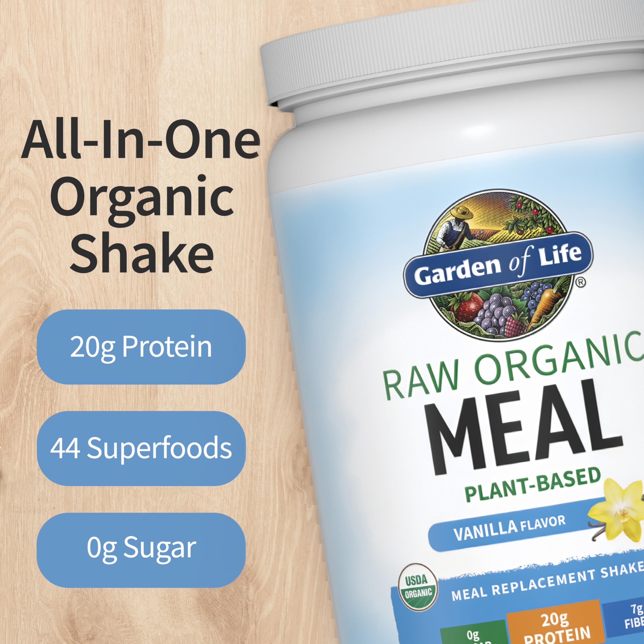 Garden of Life Meal Replacement Shakes, Raw Organic, Vanilla Protein Powder with Plant Based Pea Protein, Sprouts, Greens, Probiotics, Dairy Free 28 Servings