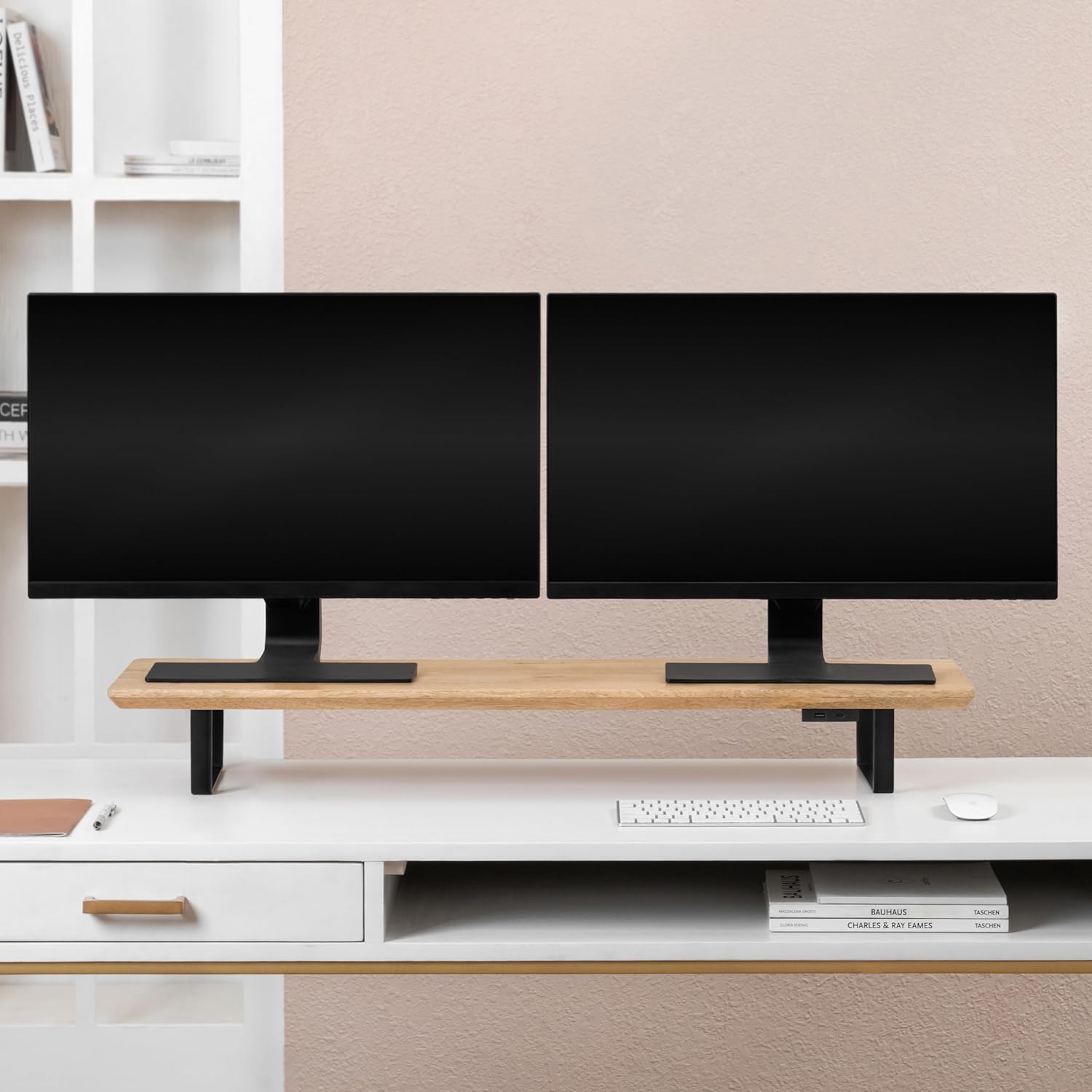 Anji Mountain Monitor Stand - Desktop Organizer & Laptop Riser, Ergonomic Monitor Riser, Space-Saving Monitor Stand for Desk, Durable Construction, Easy Assembly, Ideal for Home & Office,Natural