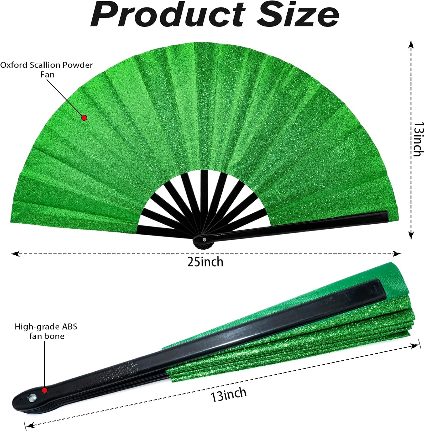 10 PCS Boots on The Ground Fan, Clap Fans for Line Dancing, 13" Glitter Large Rave Fans,Folding Clack Handheld Foldable Hand Fan for Dance, EDM Music Festivals & Parties(Green)