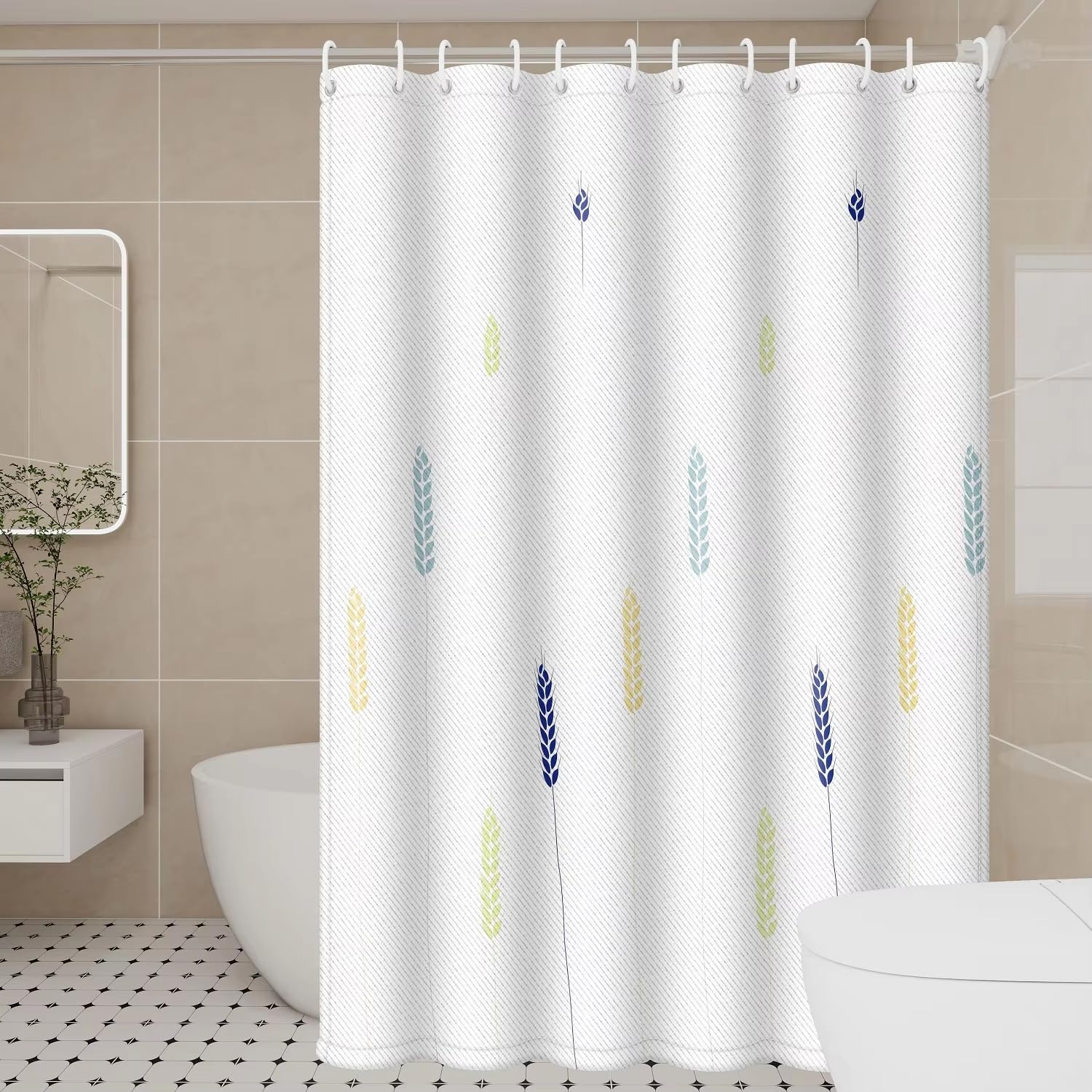 GFRYIIO Wheat Ear Shower Curtain Polyester fabric Waterproof Mildew Resistan With Hooks Machine Washable for Home & Hotel Bathrooms 90x180cm/35x71in(WxH)