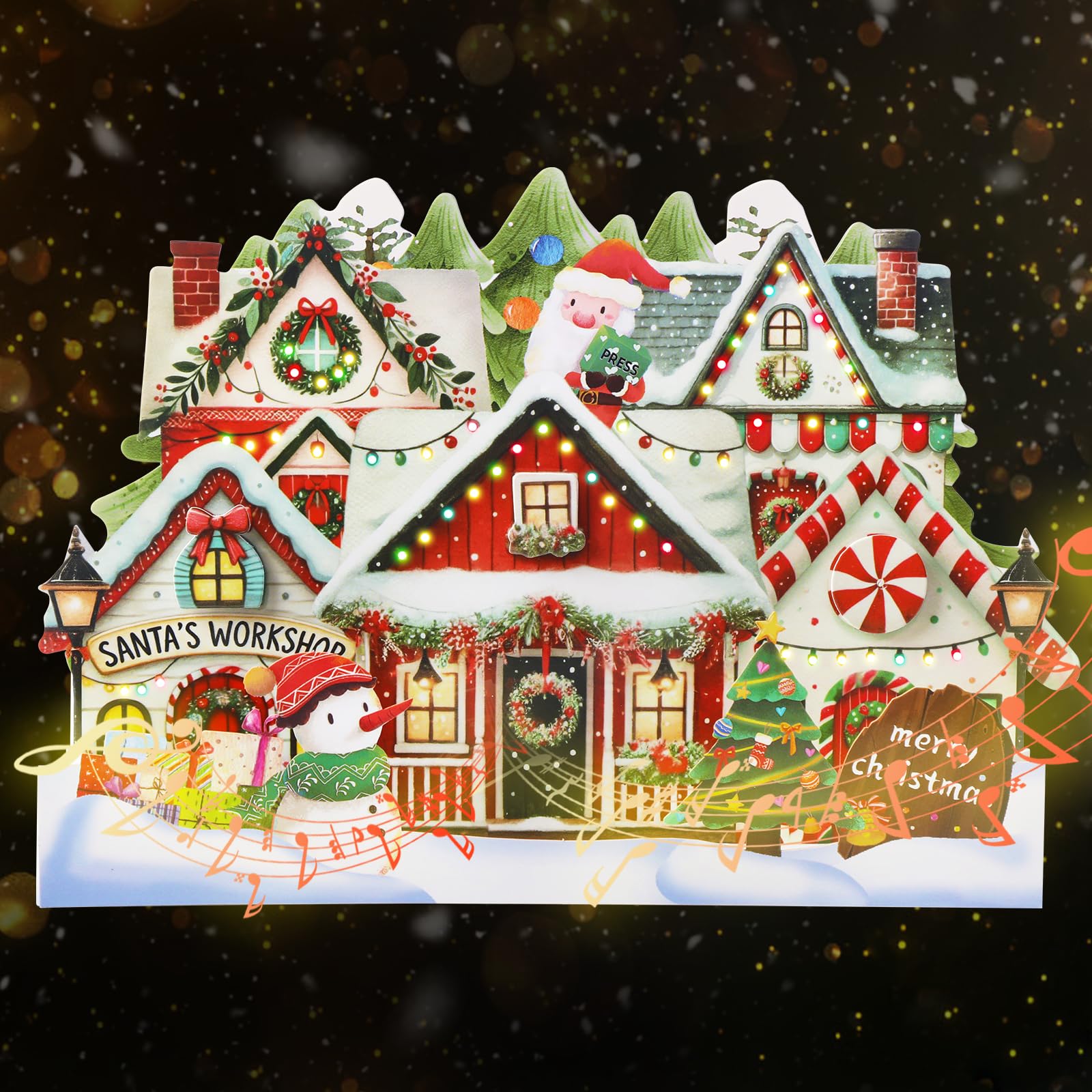 Standing Musical Christmas Card with 56 LEDs & Press-Play Song