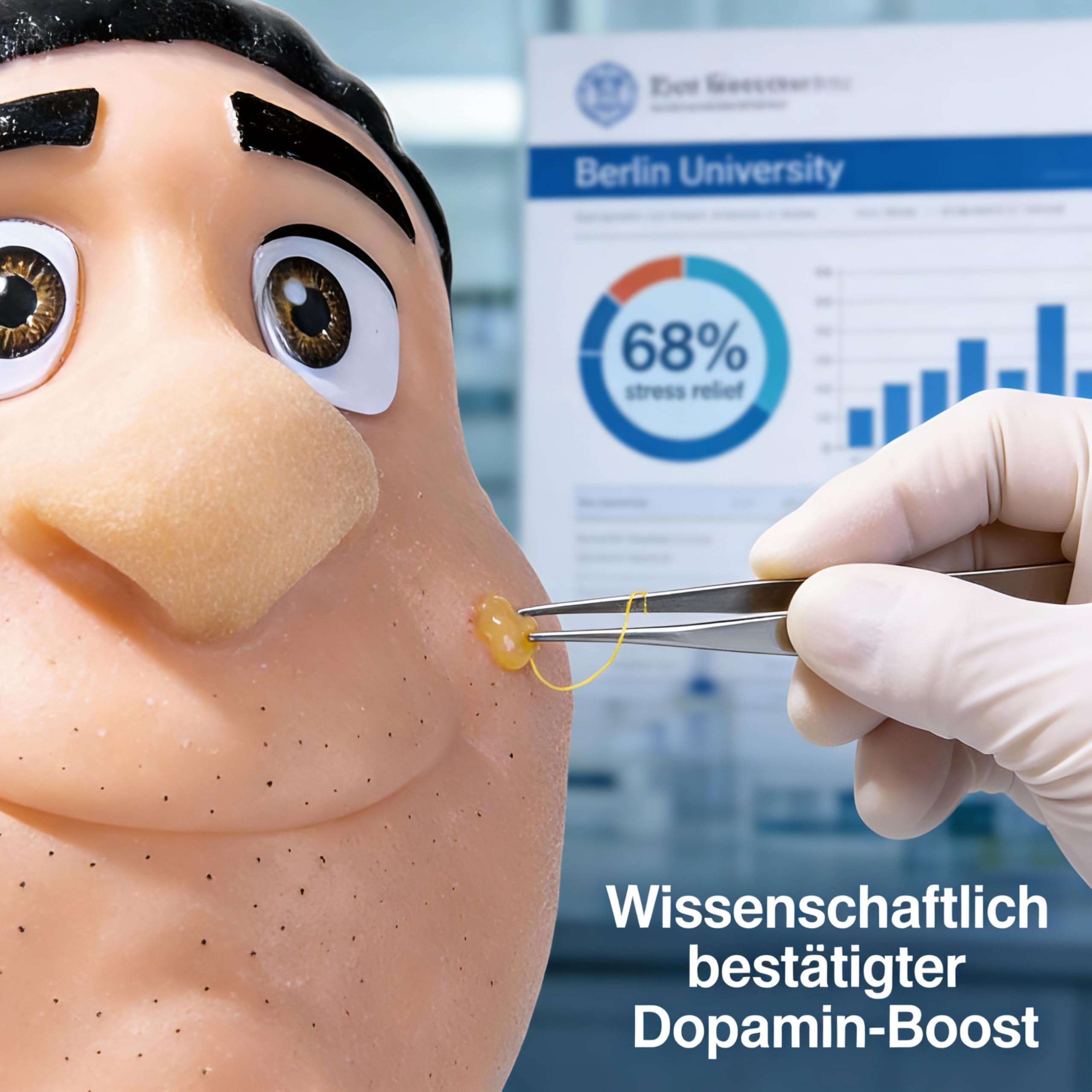 Pickel Ausdrücken Spielzeug 25 cm, Anti Stress Kopf mit Pinzette | realistische Hautstruktur, weiches Silikon, nachfüllbar, Pinzette, Mitesser Spiel, Büro & Zuhause, Geschenkidee