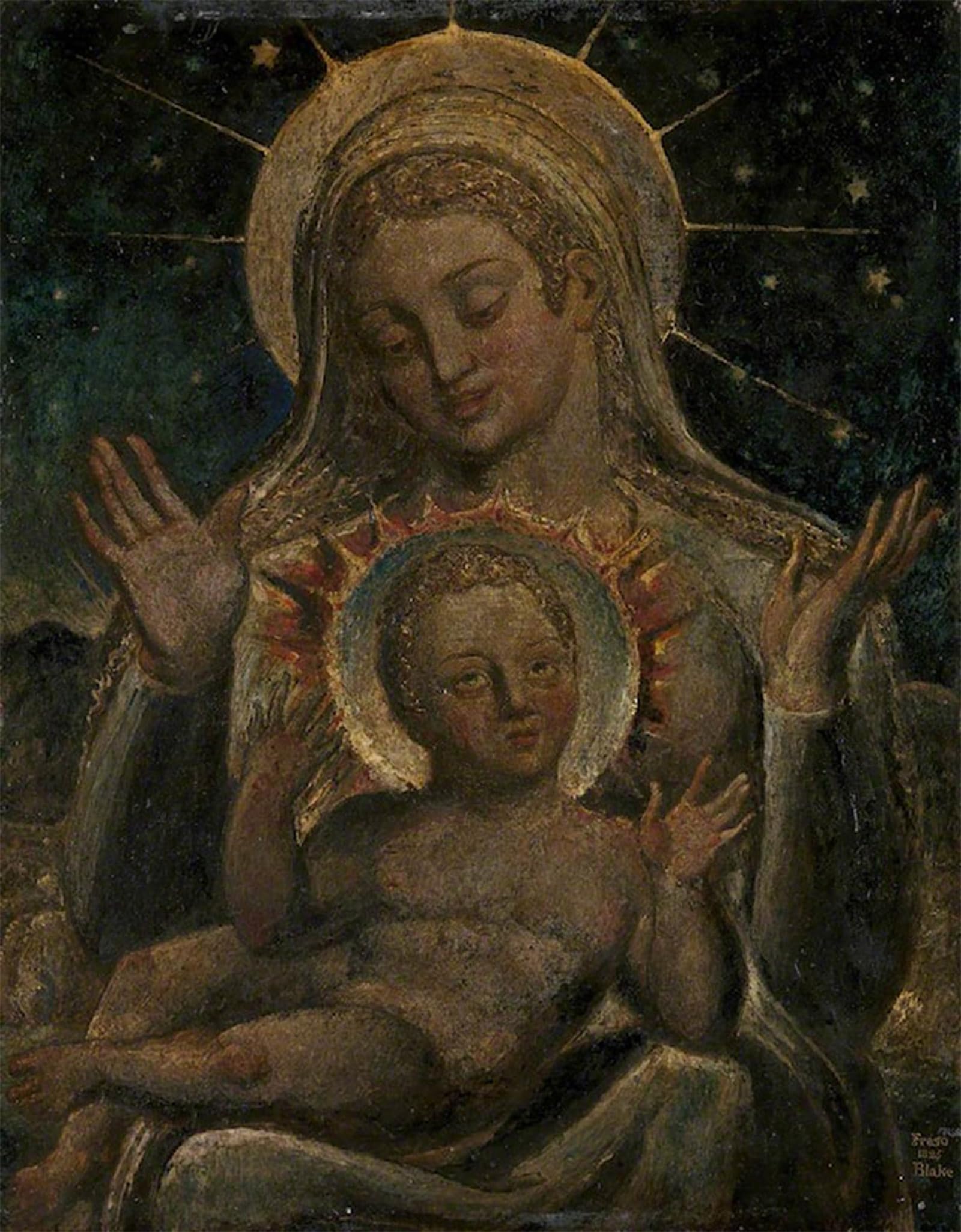 SERENDIPITP Vintage Wall Art Canvas Nordic Poster Canvas Print Picture Virgin and Child by William Blake Wall Art Poster for Home Decor 60x90cm