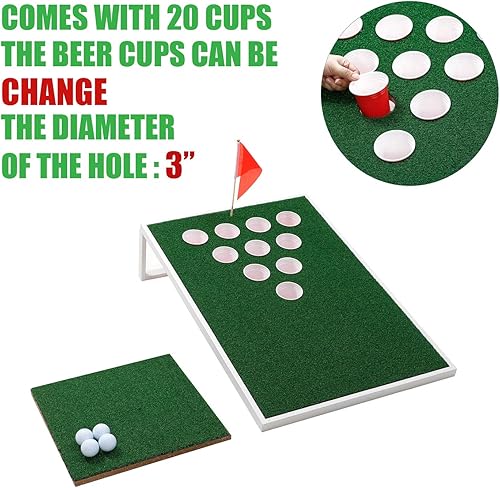 Miniatura 2 de OOFIT Juego de Cornhole de golf combinado con juego de pong, tablas de juego de astillado con alfombrillas de astillado y pelotas de golf para