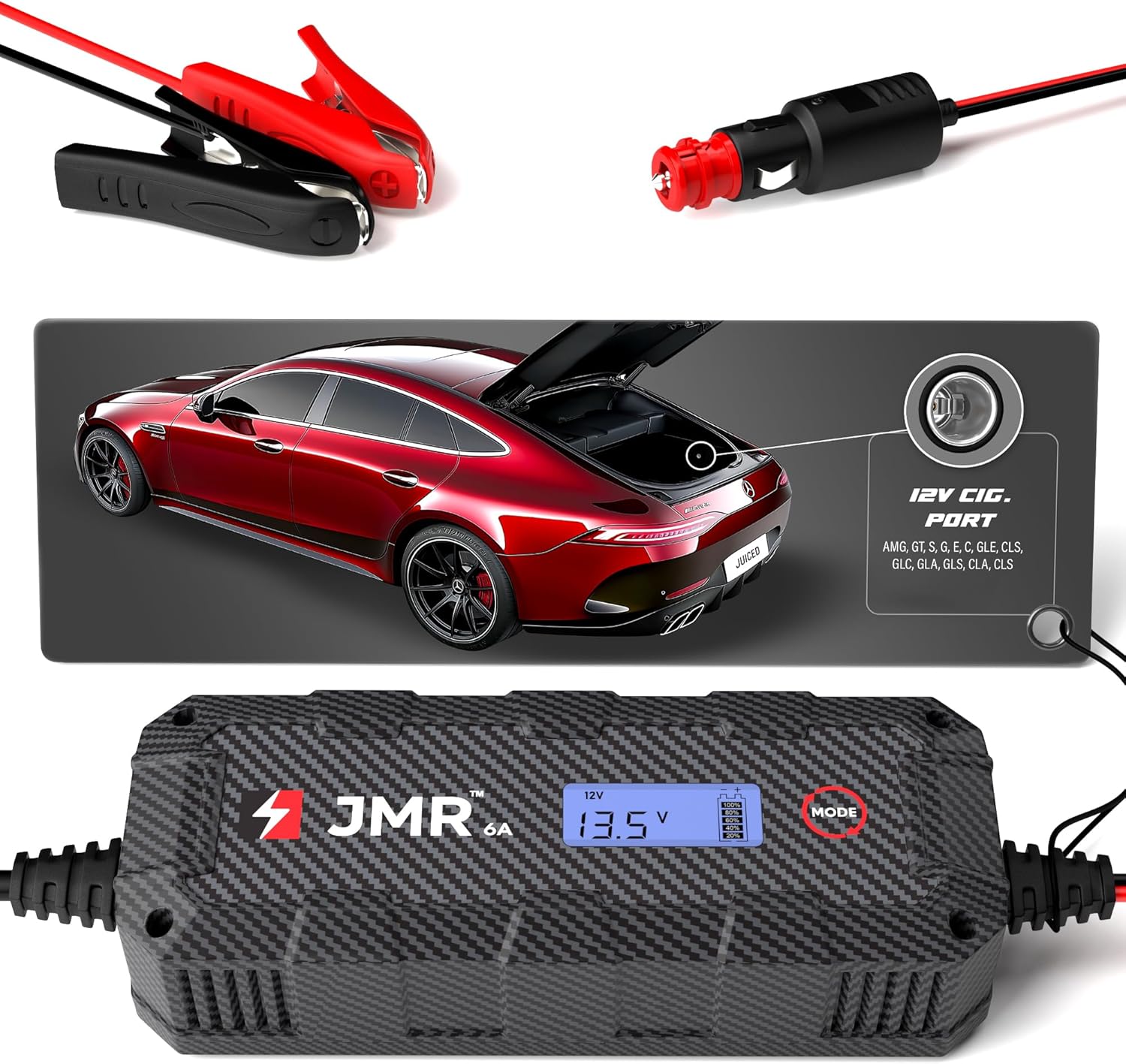 JMR Battery Charger for Mercedes-Benz AMG GT S Class G E C GLE CLS All Models Trickle Charger Conditioner Maintainer (12V Cig Port, No Lithium Mode)