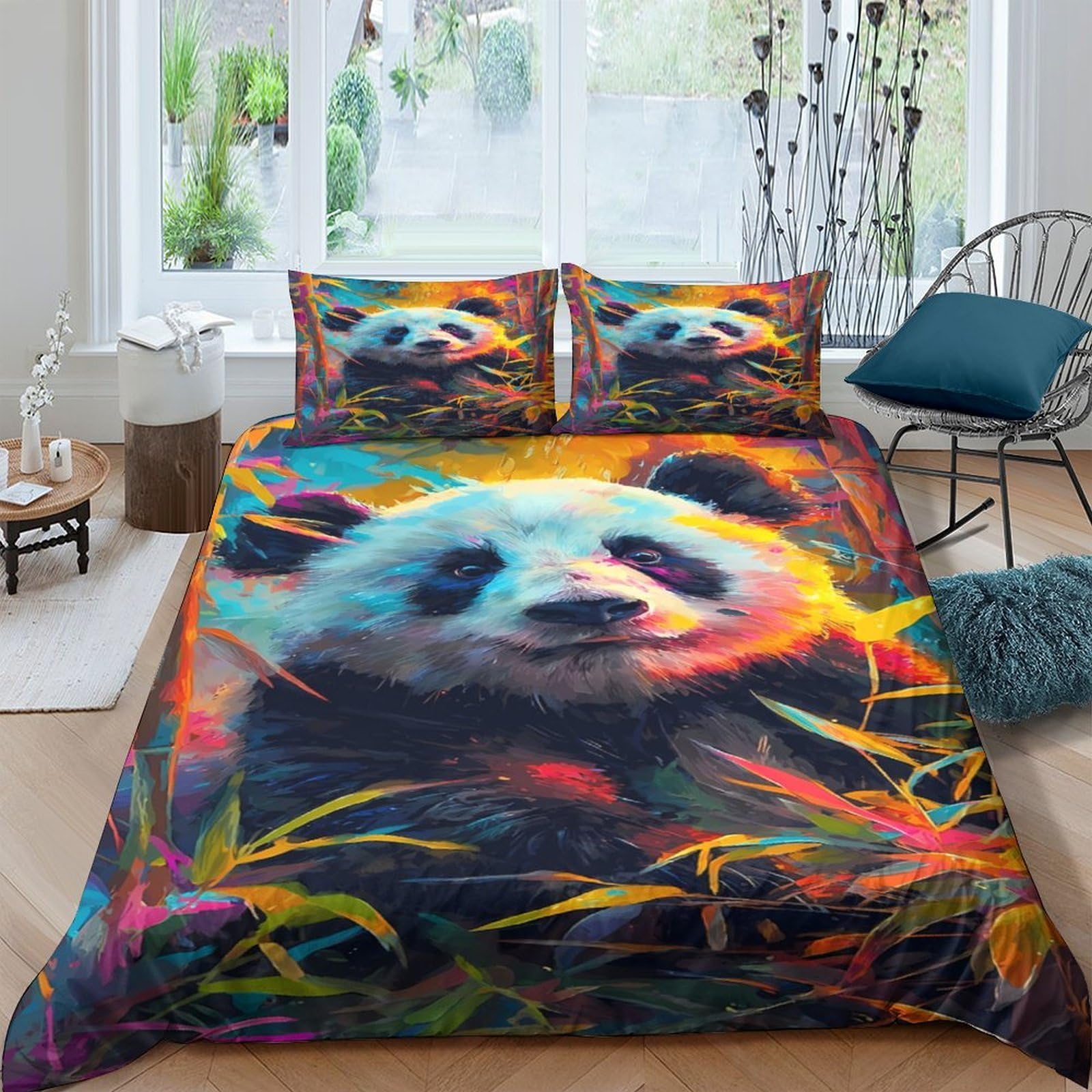 Ctjqhvkz Style-3 3D Printed Colorful Panda Fitted Sheet Microfiber Soft Breathable Bamboo Leaves Mattress Cover For Bedroom Dorm Decor Single（135X200cm）