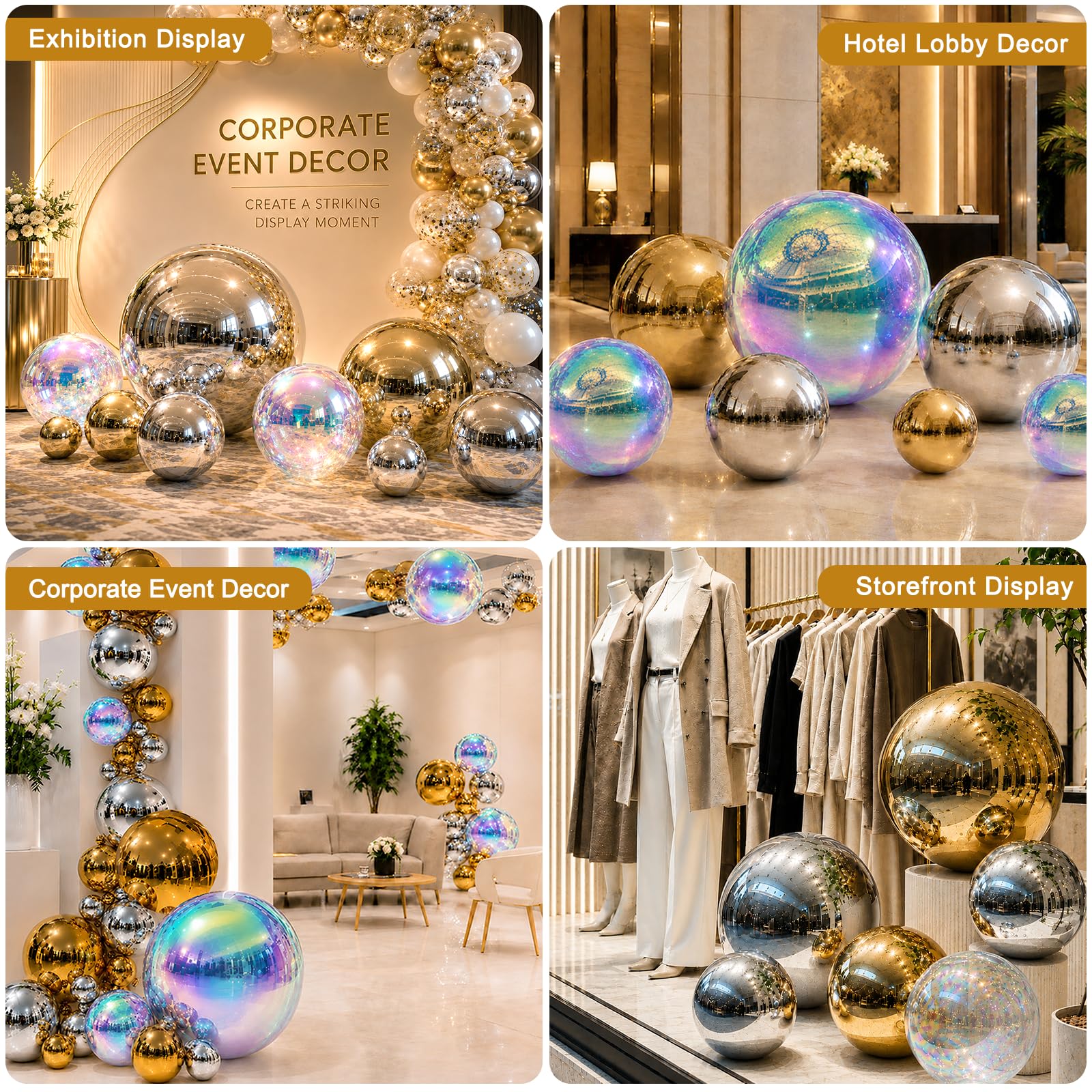 Palloncino gonfiabile a specchio, in PVC, riutilizzabile, grande, per eventi, decorazione per feste, matrimoni, decorazione (1 pezzo, 0,6 m)