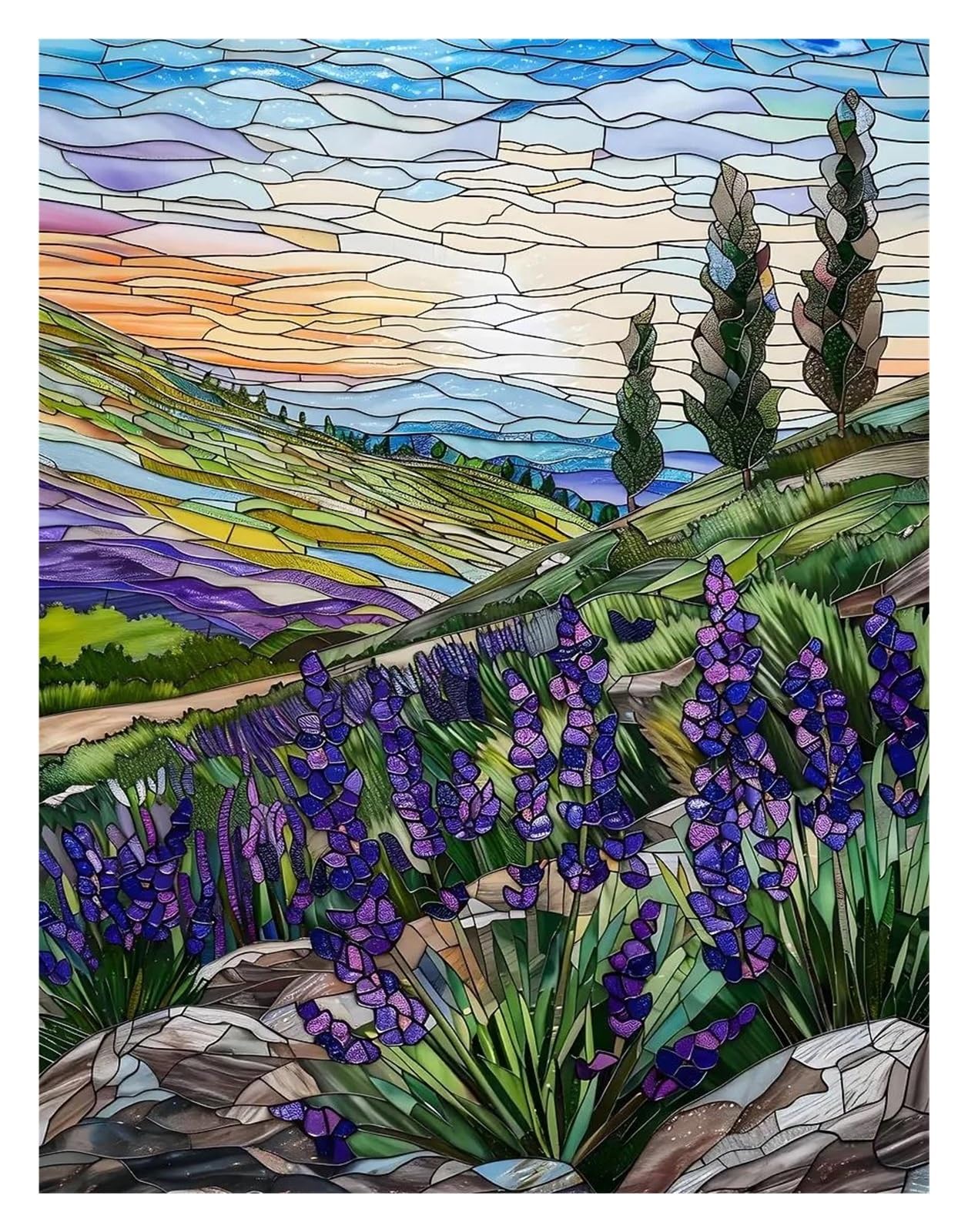 Fleur Abstraite en Vitrail Rose Tulipe Tableau Déco Nature Peinture sur Toile Murale 40x60