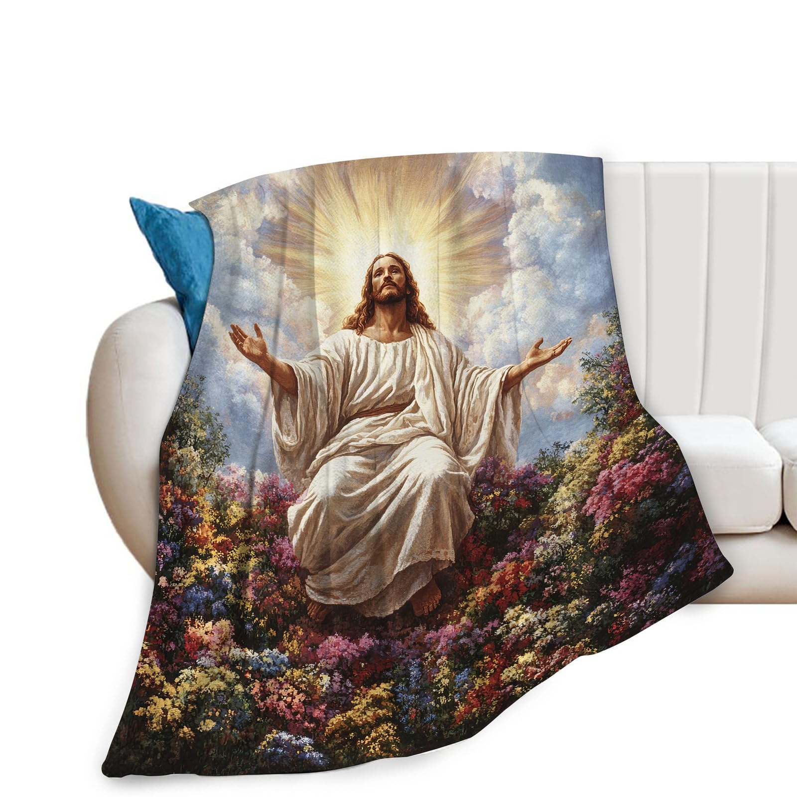 Jesus Christ Throw Blanket Christian Religious Faith Blanket Bible Verses Inspirational Prayer Jesus Catholic Gifts Scripture Spiritual Fleece Throw Blanket Home Decor for Bed Couch 60"x80"