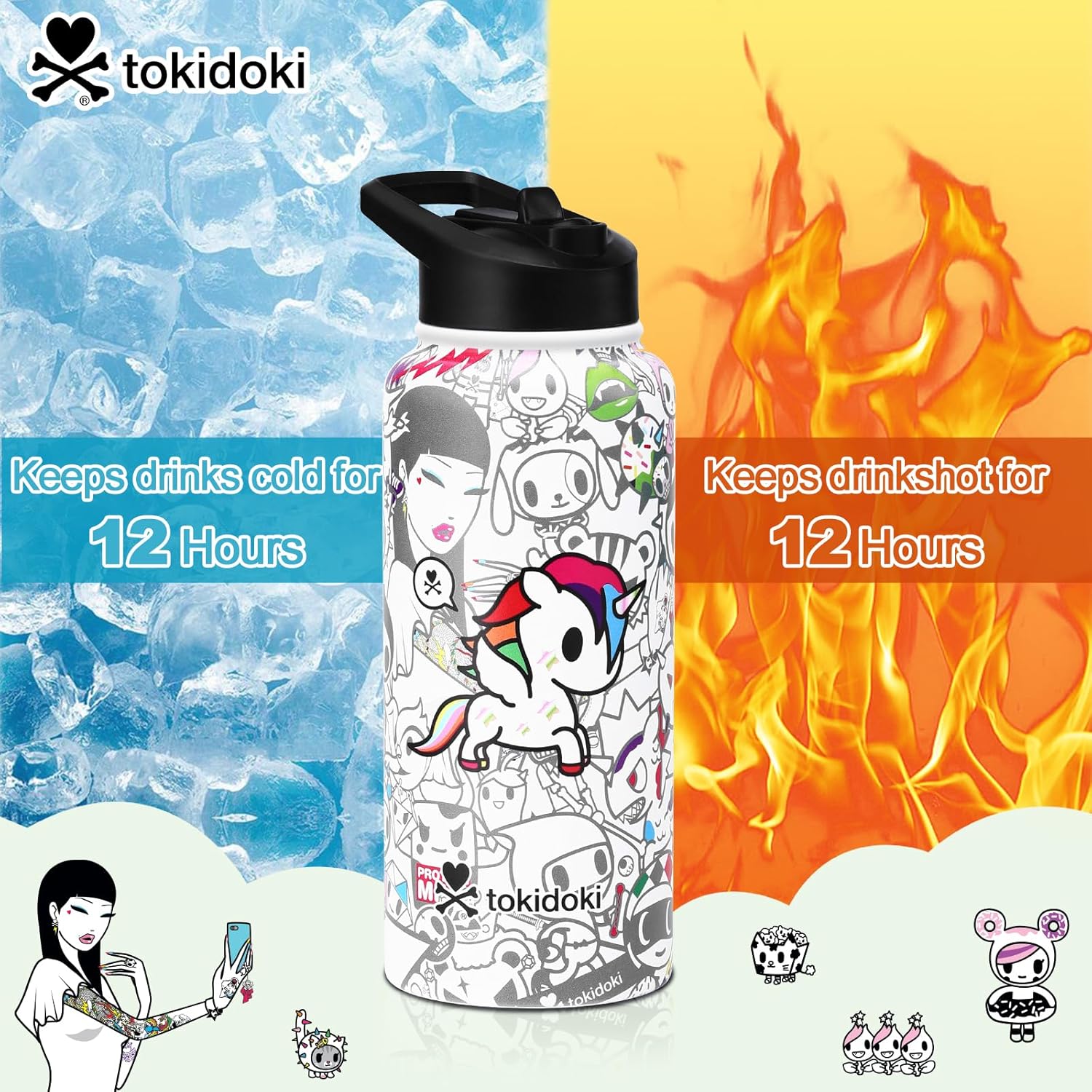 Tokidoki Unicorno Bottle 32oz Insulated Stainless Steel Water Bottle with Reusable Vacuum Insulated Water Bottle Tumbler with Leak Proof Flip Bottle for Sport Travel Office(BN allstars) - Image 4