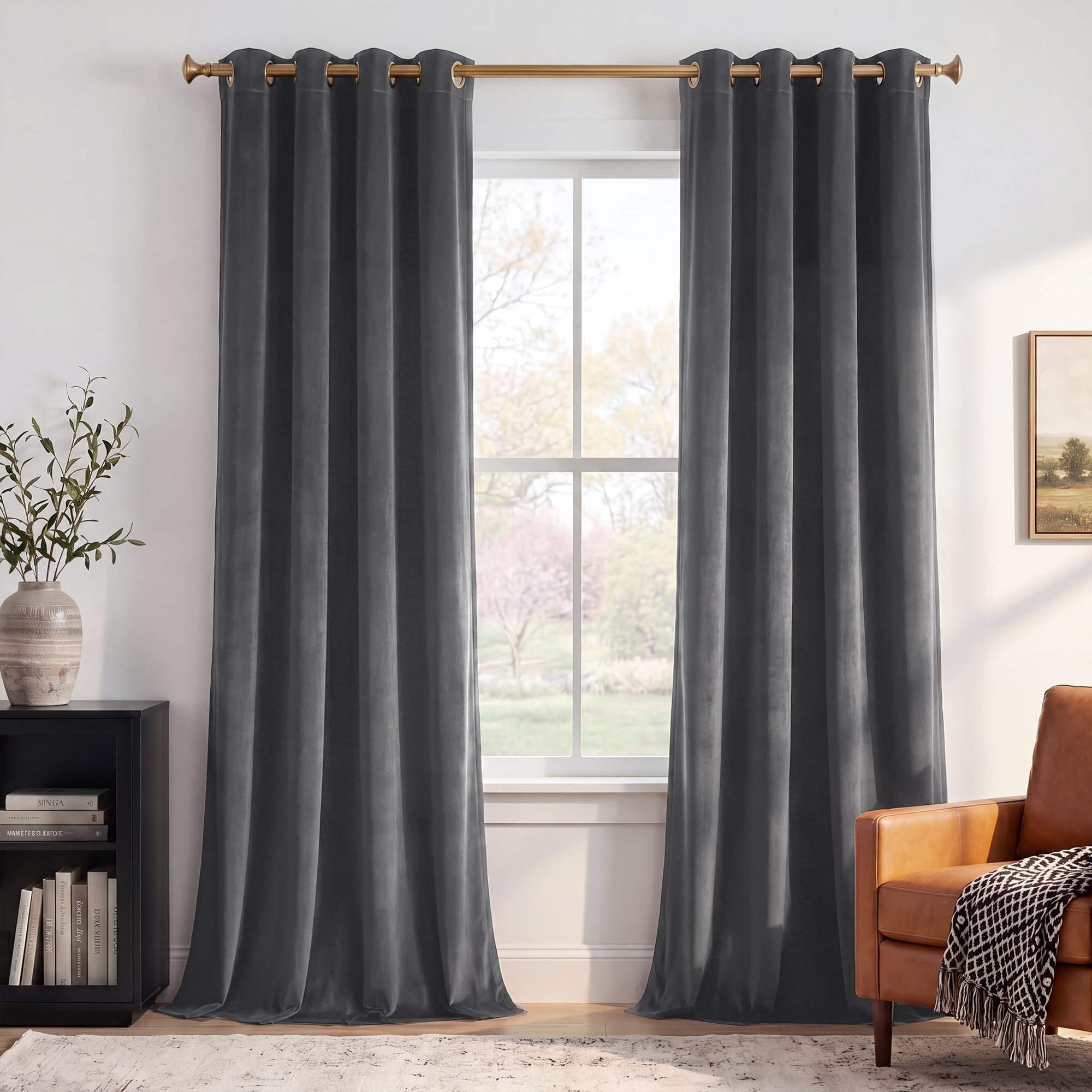 StangH Grey Velvet Blackout Curtains for Bedroom, Solid Thermal Insulated Room Darkening Window Drapes 102 inches Long, Elegant Decor Panels with Grommet for Living Room, W52 x L102, 2 Panels — image 1