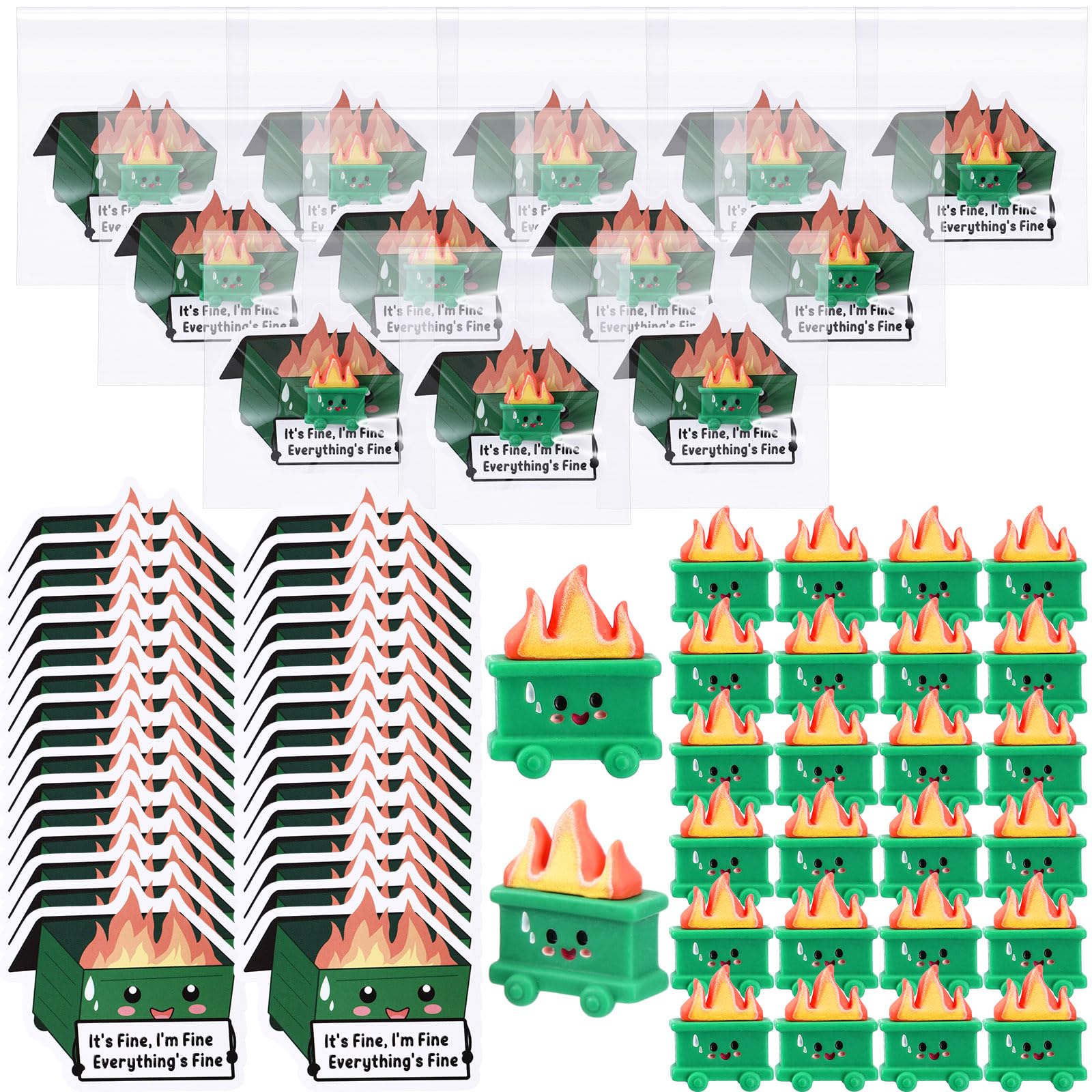 CroBlissful 50 Set Funny Desk Dumpster Ornament Bulk Thank You Resin Mini Dumpster Accesssories with Positive Cards for Office Employee Appreciation