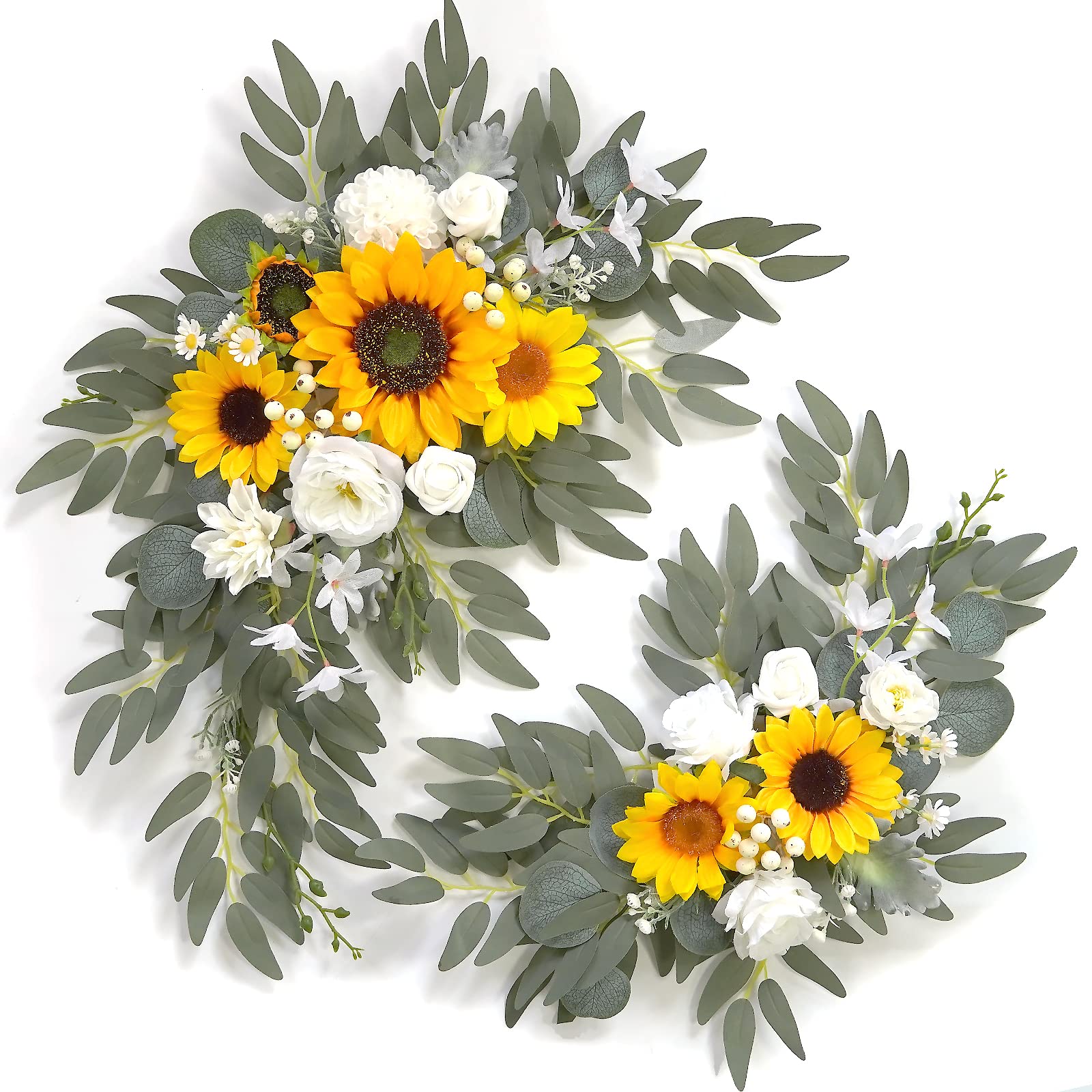 Piklado Faux Flower Swag Set of 2 for Wedding Welcome Signs Floral Decorations and Wedding Reception Ceremony Signs (Sunflower & White)