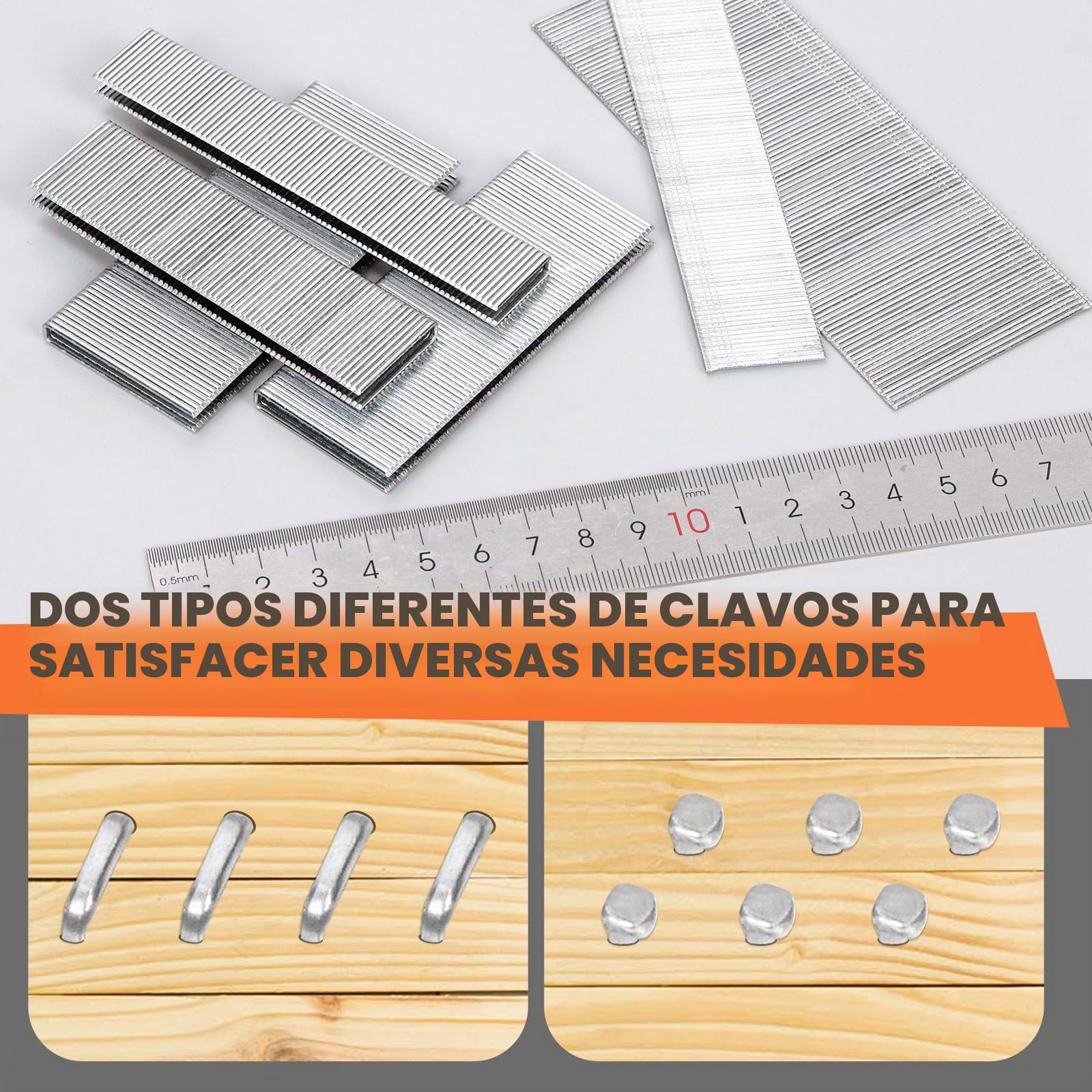 Tanstic 3624 piezas de grapas de corona estrecha de calibre 18 de 1/4 pulgadas con clavos de clavo, 3/4 pulgadas, 1 pulgada, 1-1/4 pulgadas, 1-1/2 pulgadas de acabado galvanizado y clavos de 1 pulgada