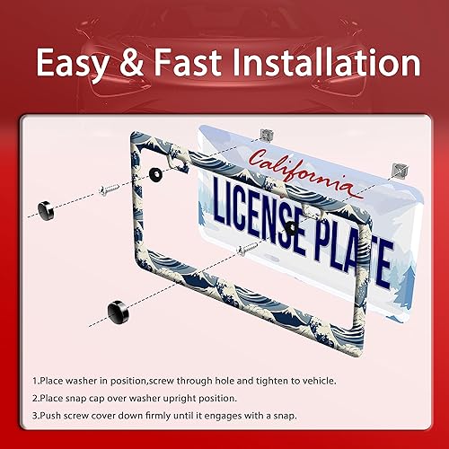 Miniatura 3 de 2 unidades marcos de matrícula con patrón tradicional de olas del océano, accesorios universales de acero inoxidable para automóvil, decoración de