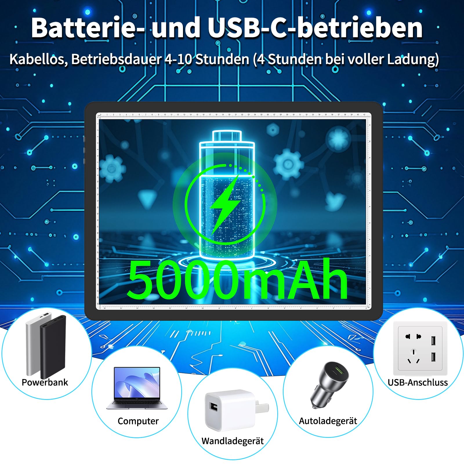 Phylosal A3 Leuchttisch mit Ständer, Wiederaufladbares Magnetische Leuchtplatte mit Seitentaste, Superhelle Tracking Leuchtkasten für Zeichnen, Light Pad für Diamond Painting,Skizzieren,Designen,Black