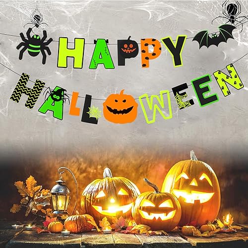 iLure Decoración de fiesta de neón UV para fiesta de Halloween, suministros de fiesta de Halloween, suministros para niños con calabaza, araña,