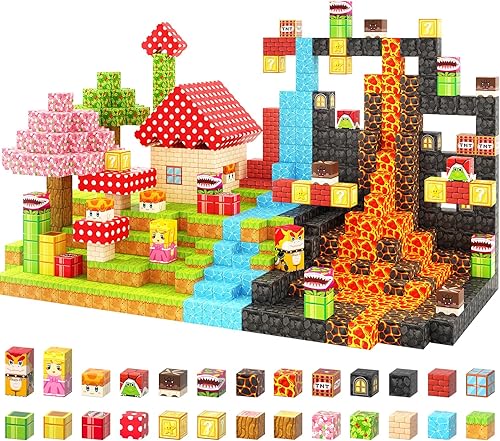 Miniatura 45 de Coodoo Bloques magnéticos - Juego de bloques magnéticos de construcción de minas con diseño de cerezo, azulejos magnéticos, juguetes STEM para niños