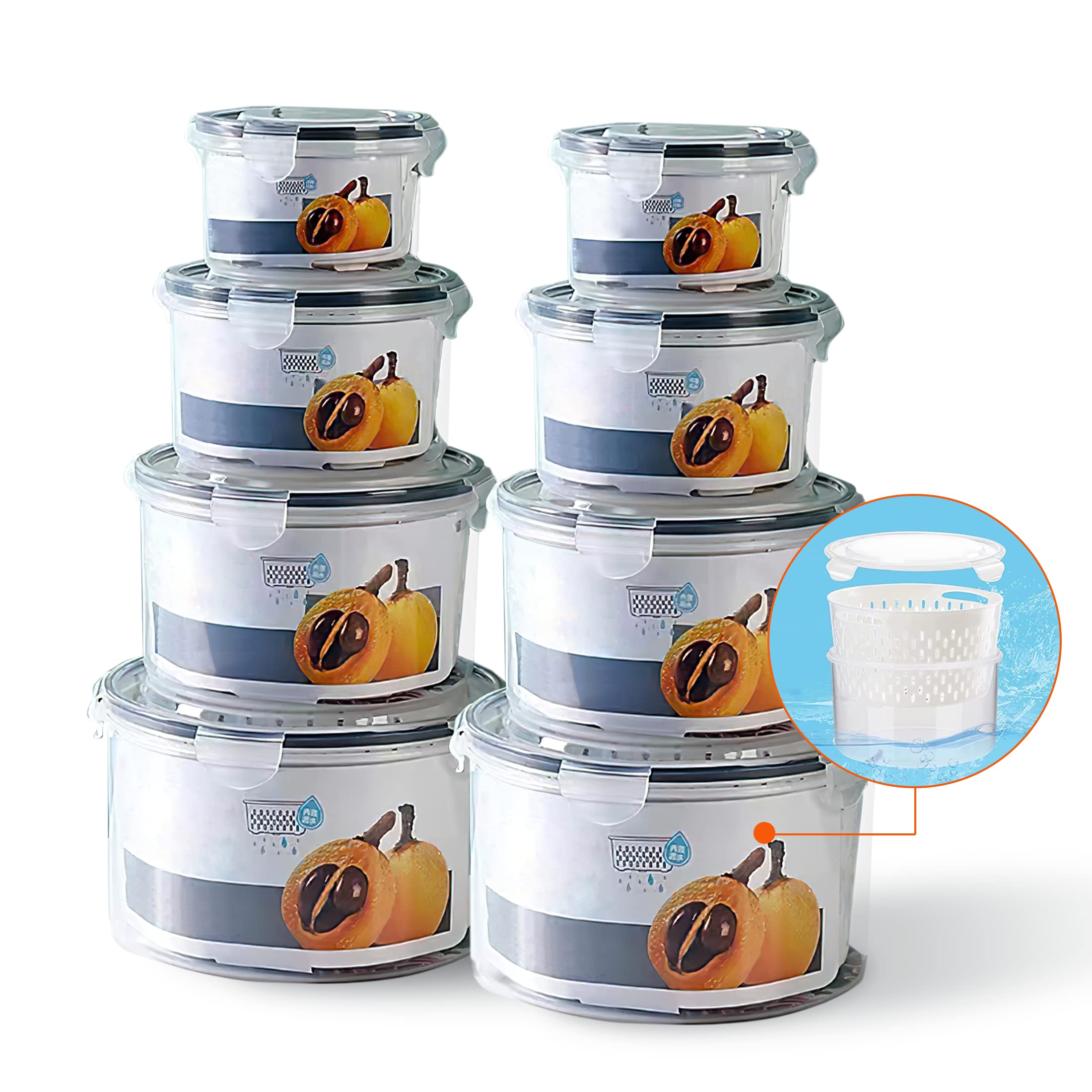 Fruit Vegetable Storage Containers for Fridge,8 Pack Large Capacity Produce Saver Containers Refrigerator Organizer Bins,Stackable Produce Keepers with Lid & Colander for Salad Berry Lettuce Storage