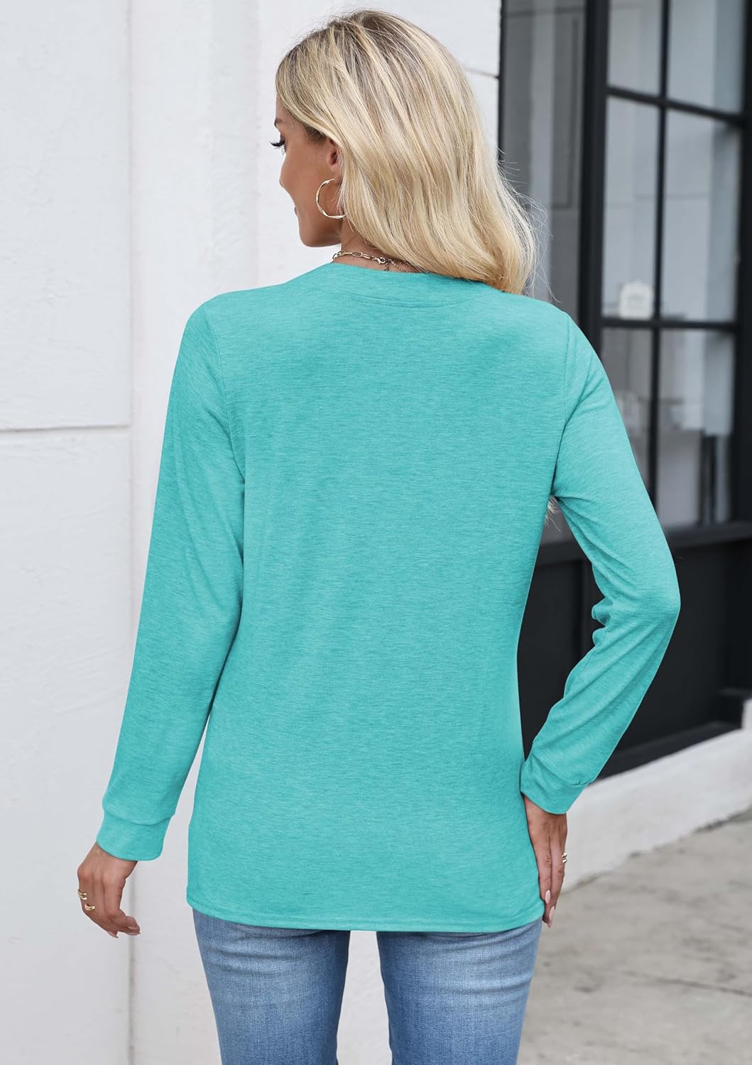 Womens Button Down Henley Shirts V Neck Long Sleeve Blouse Dressy Casual Tops Fall Clothes Fashion Outfits - Image 5