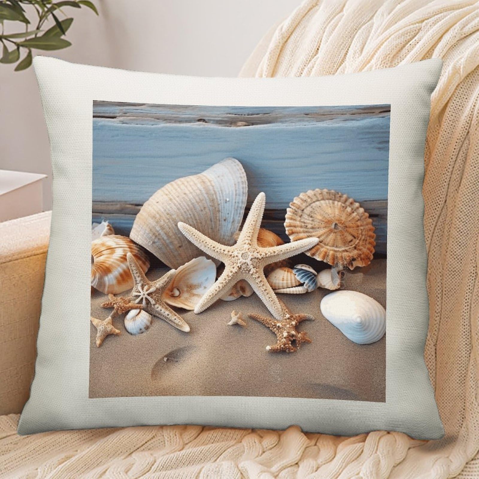 Adfgyerh Style Seashells Starfish Sand Pillow Cover Breathable,Pillowcases Boho Decorative Envelope Closure,Throw Pillow Covers For Beach,Patio,Balcony,Couch Living Room 16 * 16In