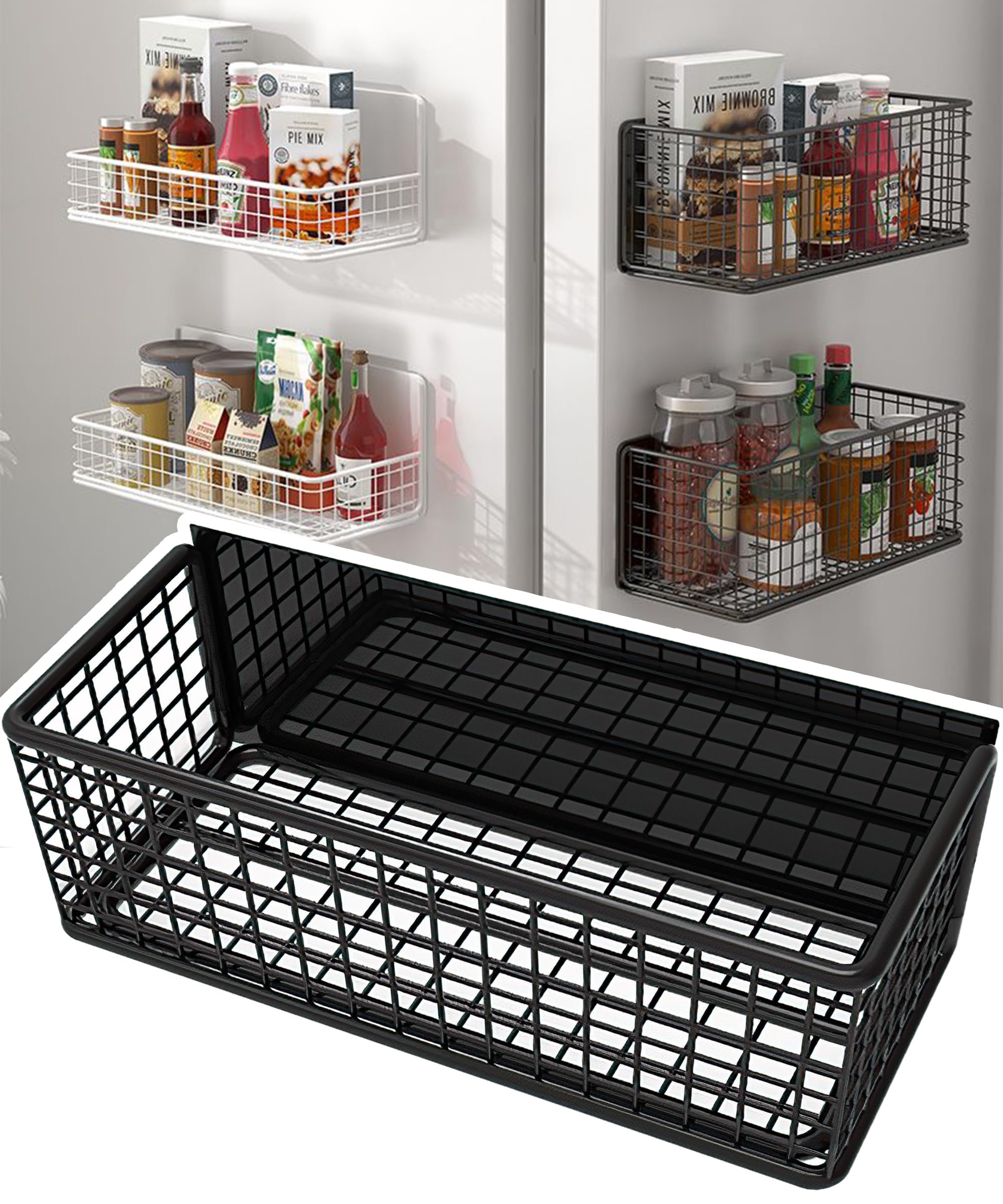 Buyyyit Magnetic Basket Magnetic Fridge Organizer Magnetic Pencil Holder Whiteboard Accessories Home Kitchen Organization (Black-High)