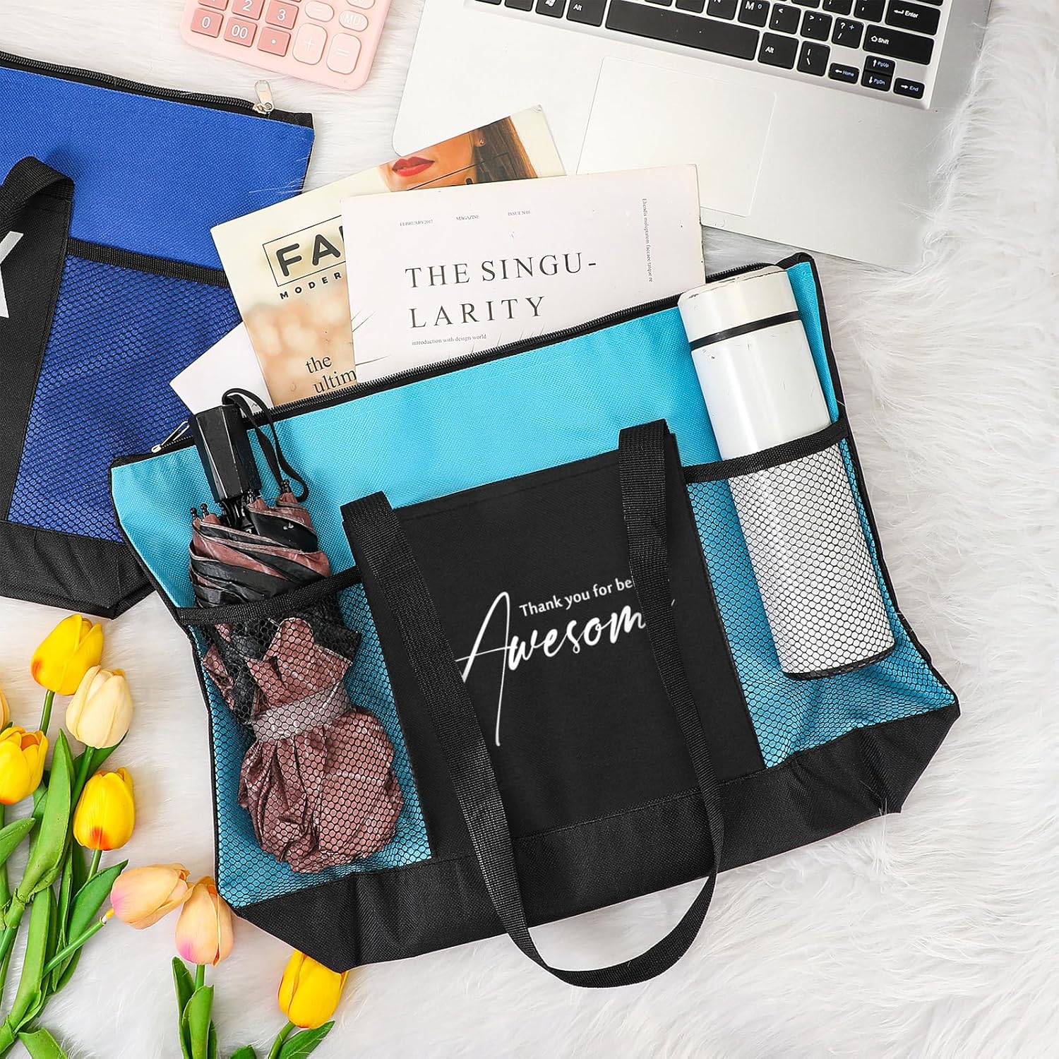 Paterr 12 Pcs Employee Appreciation Gifts Bulk Thank You Zipper Tote Bag with Mesh Pocket for Staff Coworker Team Teacher (Colorful) - Image 4