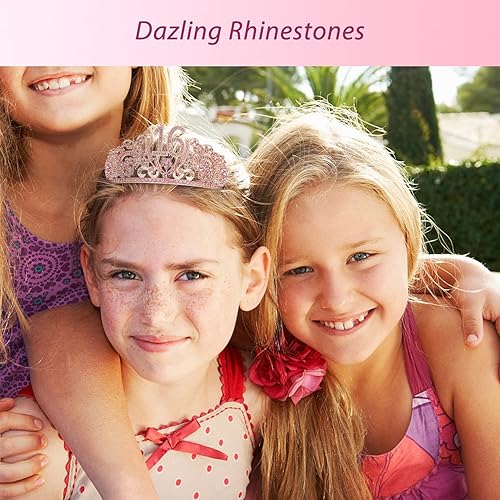 Miniatura 6 de VeryMerryMakering Banda y tiara de cumpleaños número 16 para niñas, juego fabuloso banda con purpurina + flores de diamantes de imitación rosa tiara