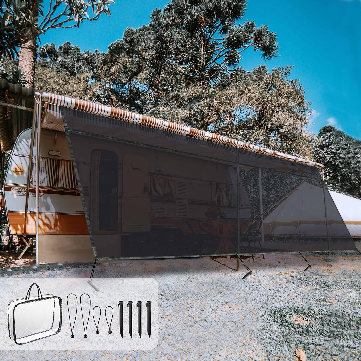 Yescom 8x15' RV Awning Sun Shade Screen Black Mesh UV Blocker RV Awning Shade for Camping Trailer Camper Patio Outdoor