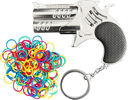 Rubber Band Gun Creative Keychains Decorative Ornaments School Bag Pendants creative decompression toys Christmas Gifts Holiday Gifts (silver)
