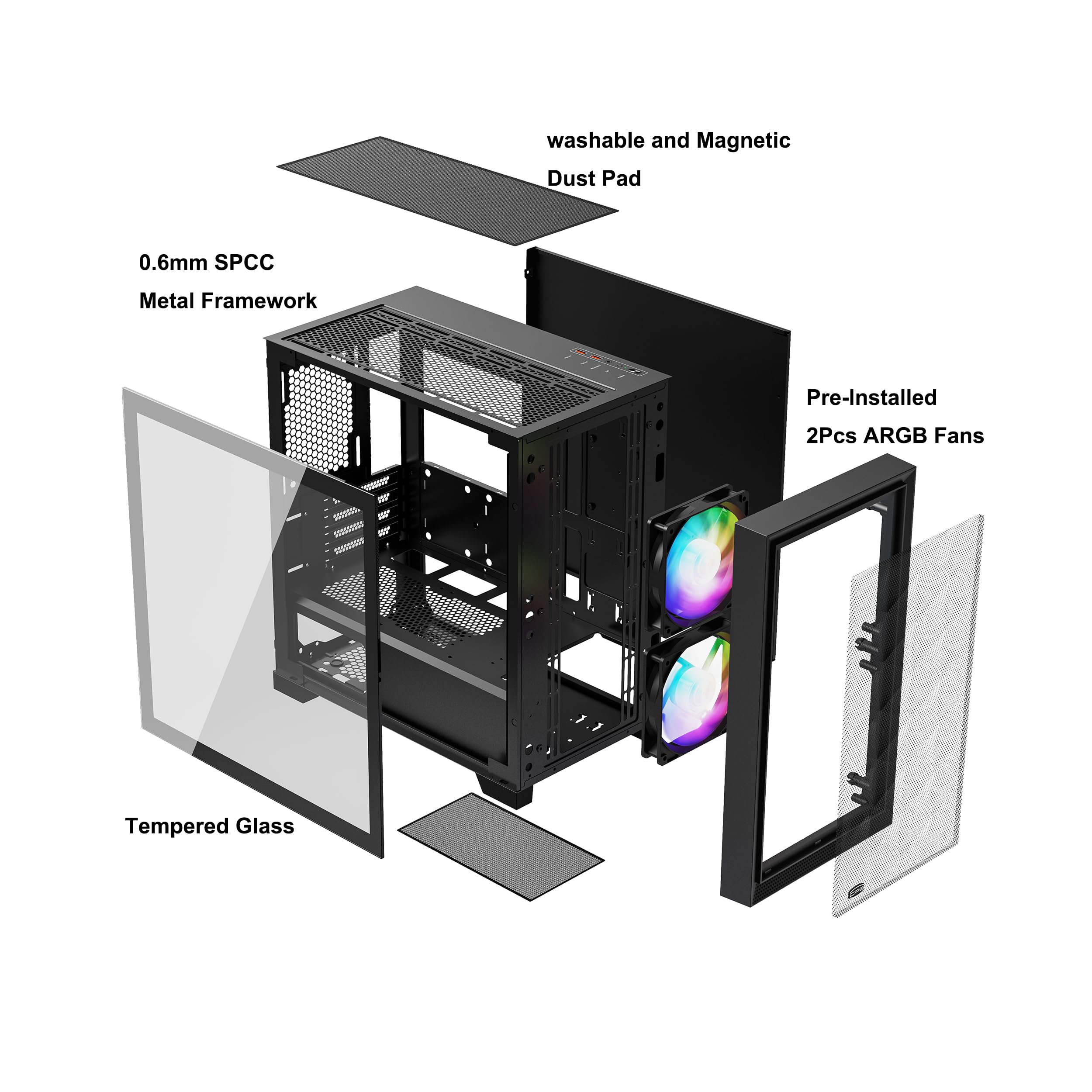 【開封済・未使用】PCCOOLER CPS C3D310 ARGB PCケース Amazon | CPS 高透過率ガラス採用 ピラーレスPCケース C3T500