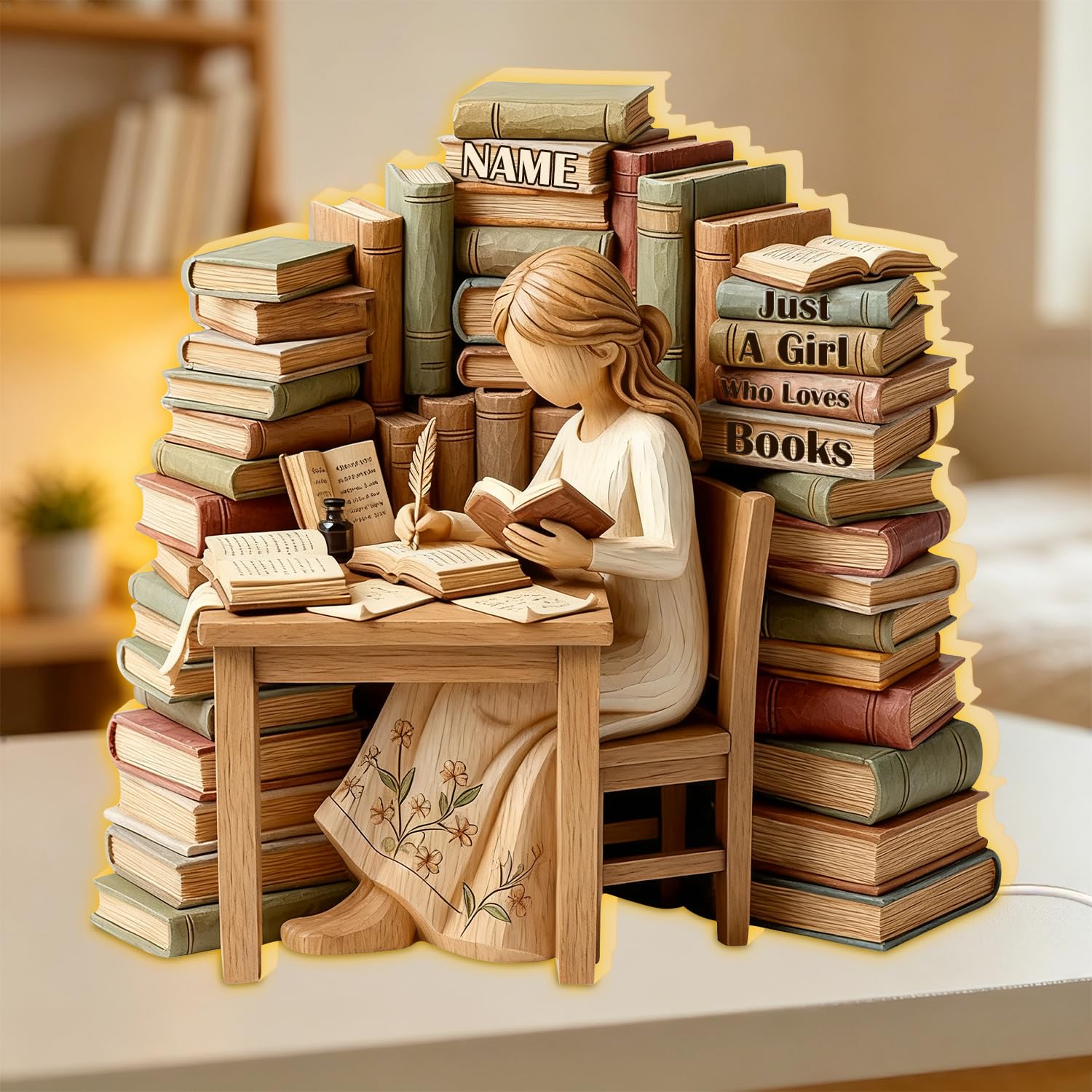Personalized Just A Girl Who Loves Books Light Box, Custom Reading Book Lover LED Night Light Lamp Reading Gifts for Bookworm, Bookish, Book Reader, Librarians, Bookshelf Library Home Decor