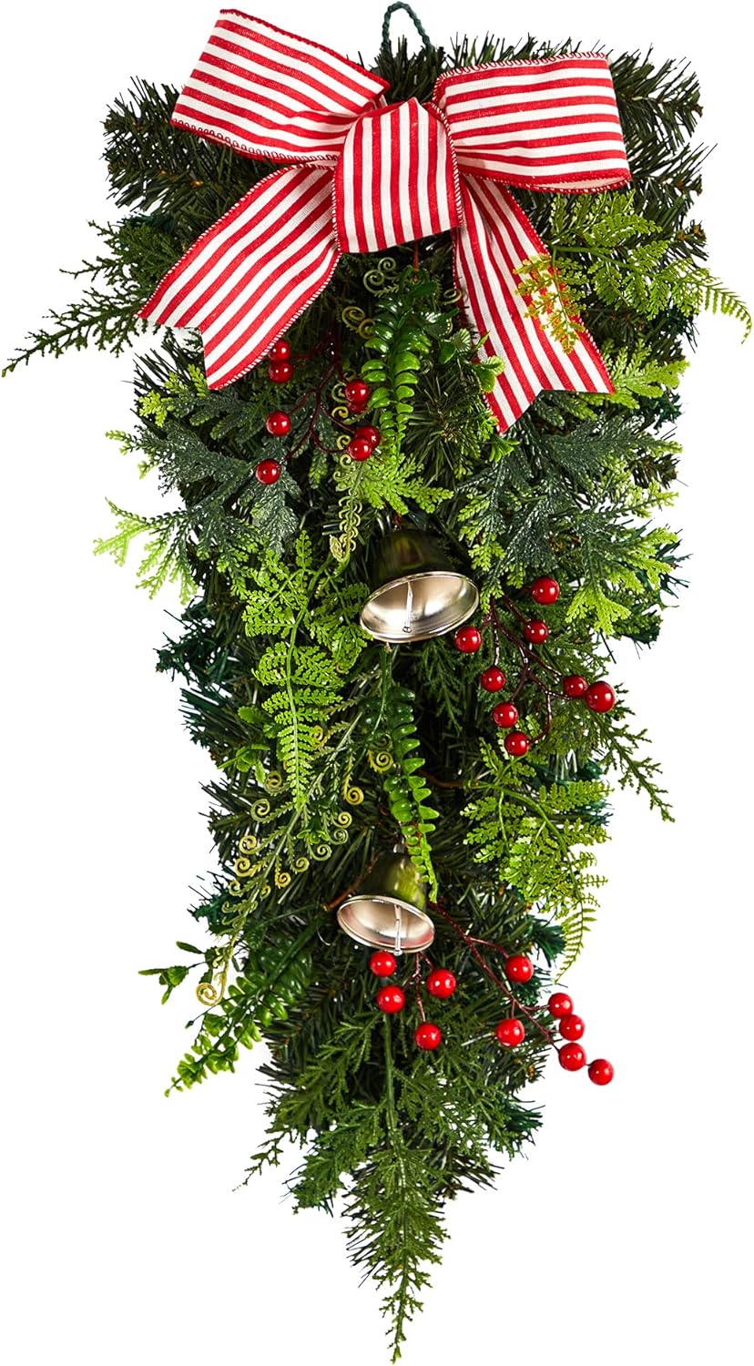 Nearly Natural 26in. Holiday Christmas Bells and Bow Artificial Swag