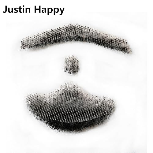 Miniatura 2 de Justin Happy Bigotes falsos de cabello humano a base de encaje barba falsa negro bigote falso pelo falso bigote realista disfraz de cabra falso para