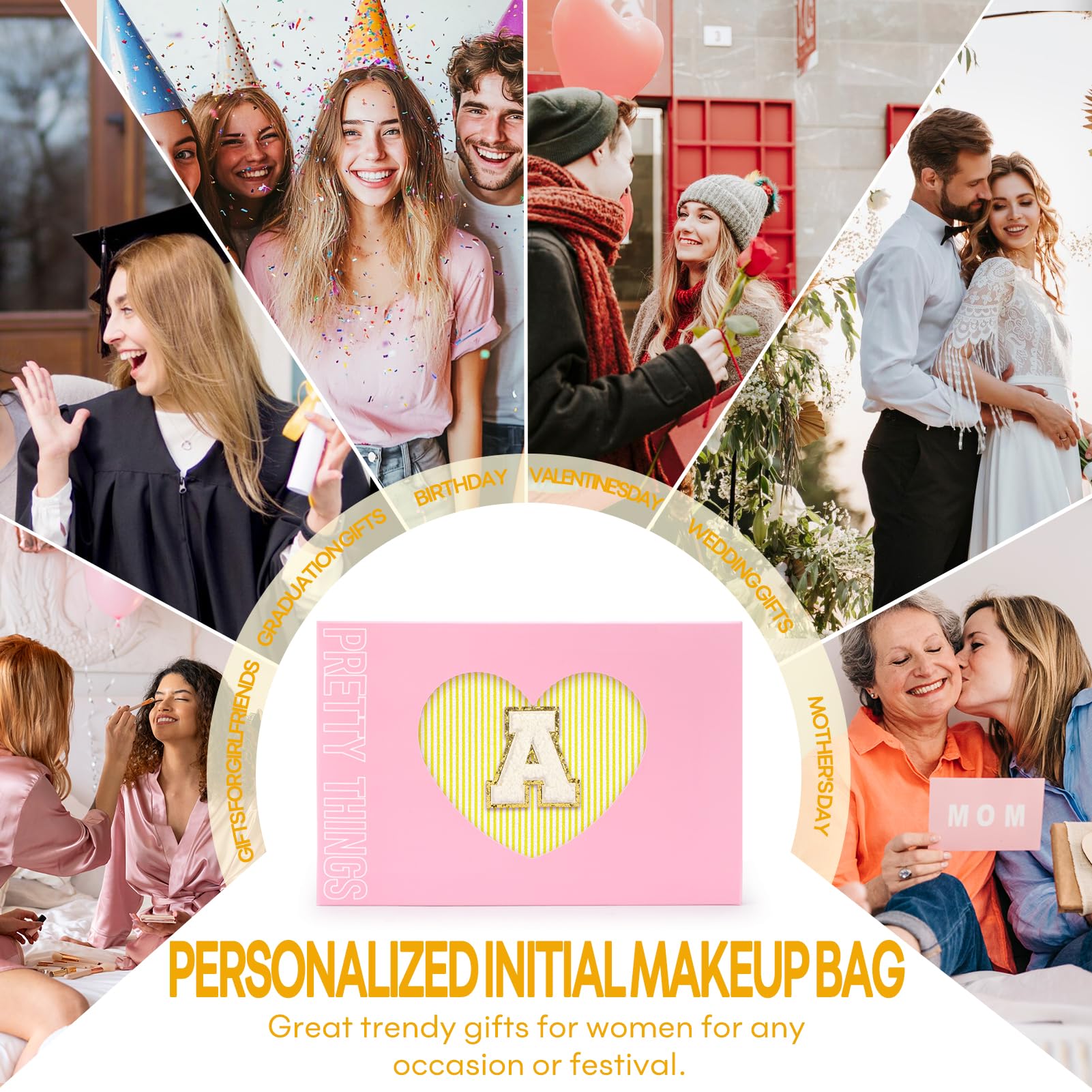 mibasies 2 PCS Initial Makeup Bags: Mothers Day Gifts for Women - Best Friend Birthday Gifts Graduation Gifts Wedding Bridesmaid Girlfriend Wife Daughter Sister Girl Gifts - Yellow M