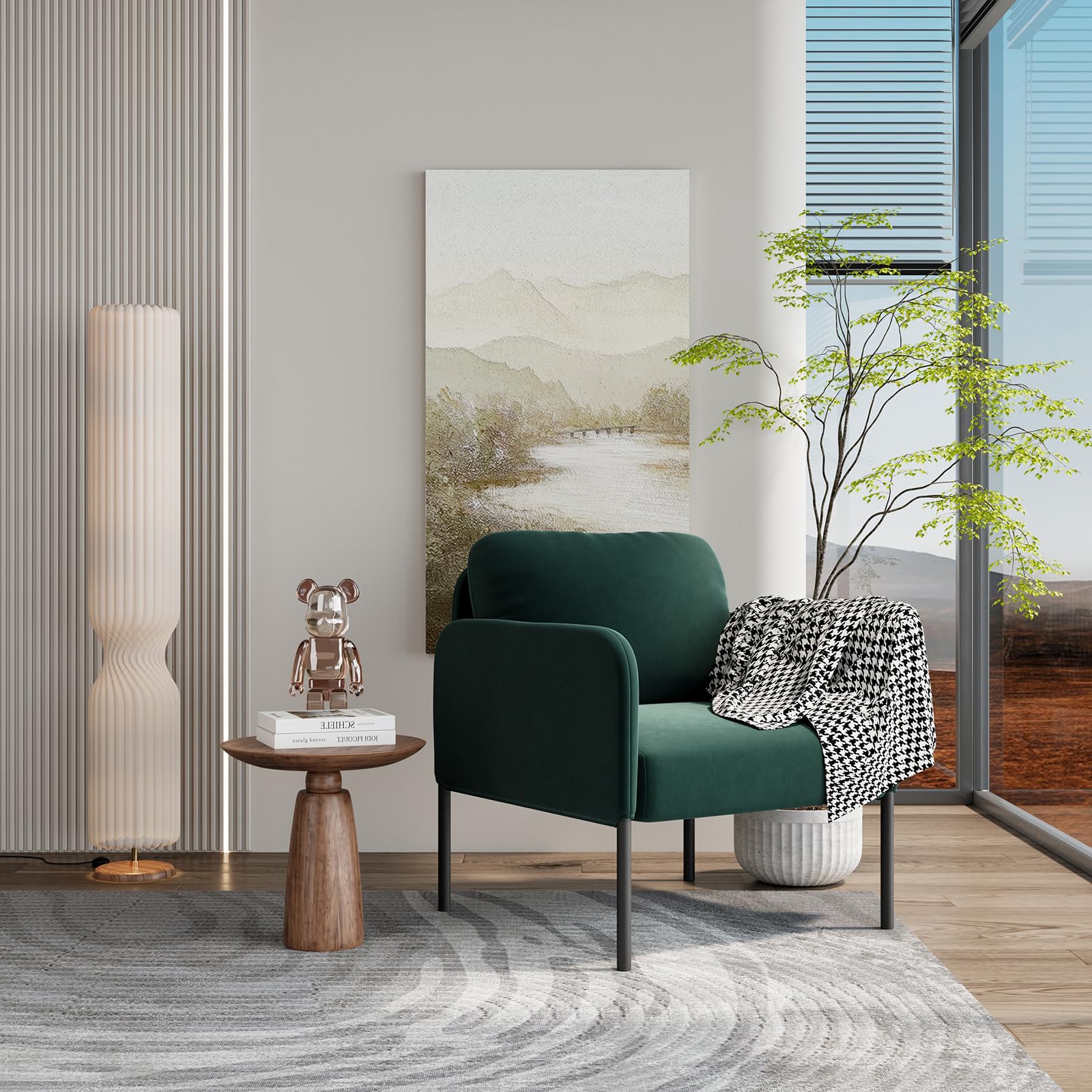 COLAMY Gepolsterter Ohrensessel 2er Set aus Samt – Moderner Lounge-Sessel mit weicher Rückenlehne, Komfortabler Sessel für Wohnzimmer, Schlafzimmer, Apartment & Leseecke, Grün