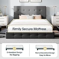 Vista 38 de WEEWAY Base de cama de plataforma de tamaño matrimonial con 4 cajones de almacenamiento, cabecera capitonada con botones de costura de diamante