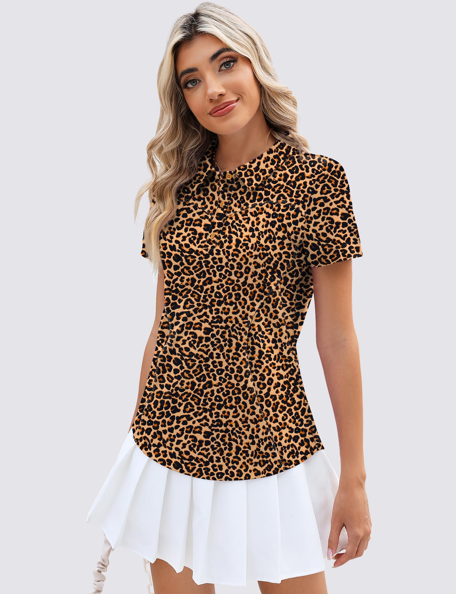TFSDOD Damen-Golf-Polo-Shirt, Kragen, kurzärmelig, leicht, feuchtigkeitsableitend, lässig, 3 Knöpfe, Outfits