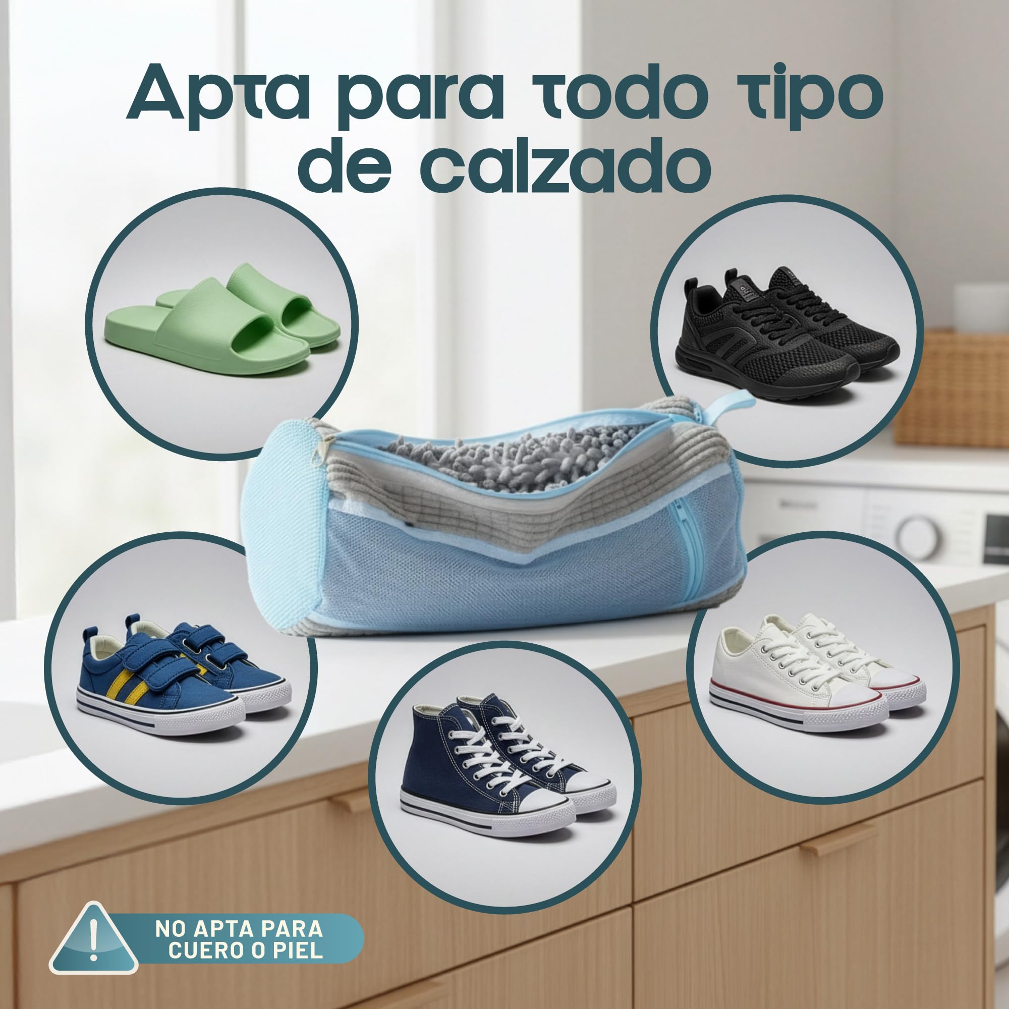 Bolsa Lavadora Zapatillas Premium, 1 Bolsa para Lavar Zapatillas en Lavadora con Chenilla 360°, Reutilizable, Malla Reforzada, Cremallera Oculta, Funda para Lavar Zapatos en Lavadora, Protección Total — view 4