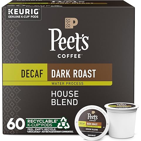 Peet's Coffee, Dark Roast Decaf Keurig K-Cup Pods - Decaf House Blend 60 Count (6 Boxes of 10 K-Cup Pods)