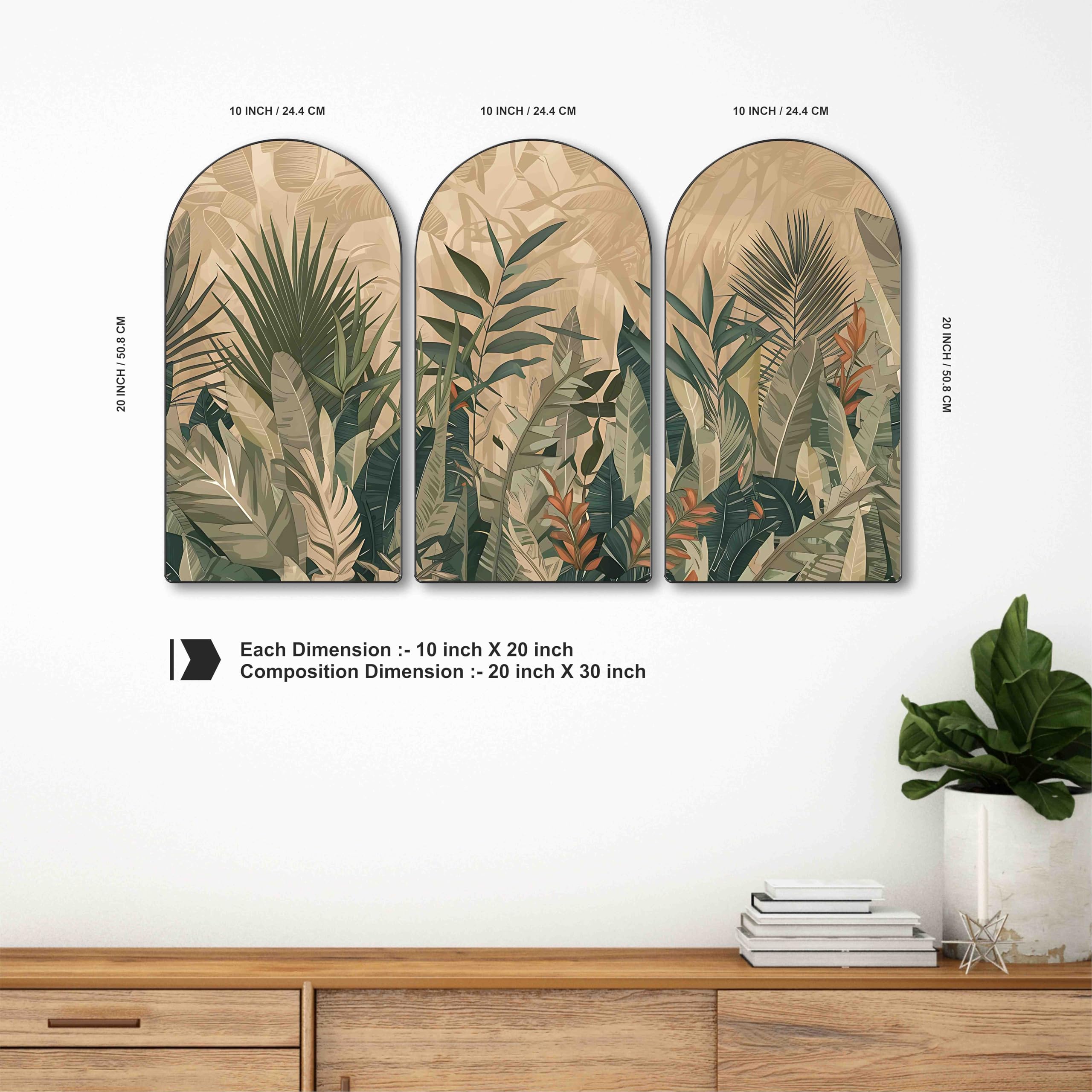 Livin'luxe Tropical Wall Art - 3 Panel Botanical Painting -4