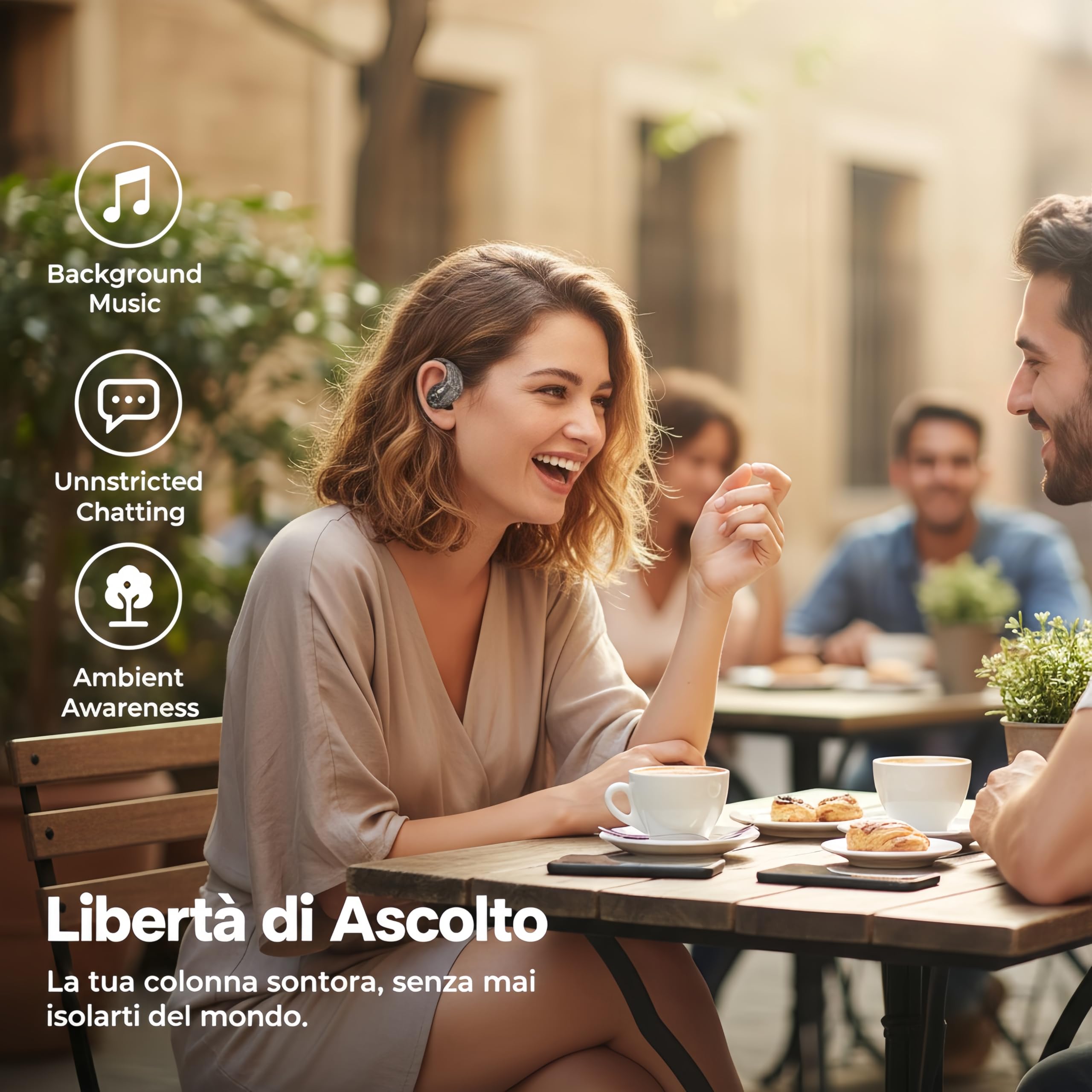 Cuffie Bluetooth Open Ear Con Motivo Nero Elegante,Auricolari Bluetooth Sport,36 Ore di Autonomia,Bluetooth 6.0,Leggere e Comode, per Sport ,Ufficio, Casa e Tempo Libero