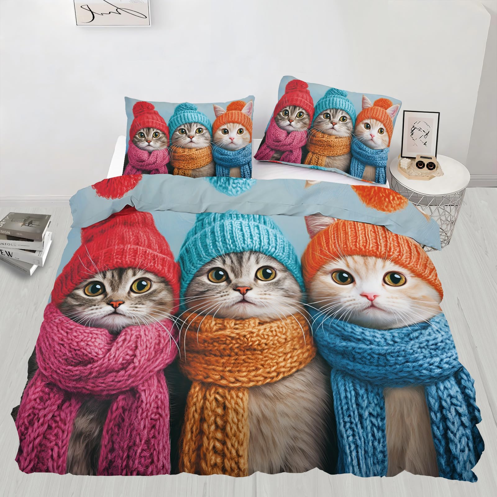 Parure de lit en microfibre pour chambre d'enfant motif chat mignon