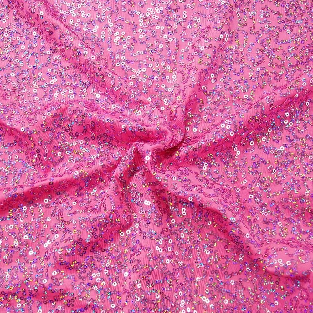 Oh Sew Crafty Limited Flo Pink Sequin Dancewear Lycra Stretch Premium Quality Sparkle Fabric Dressmaking (Flo Pink)