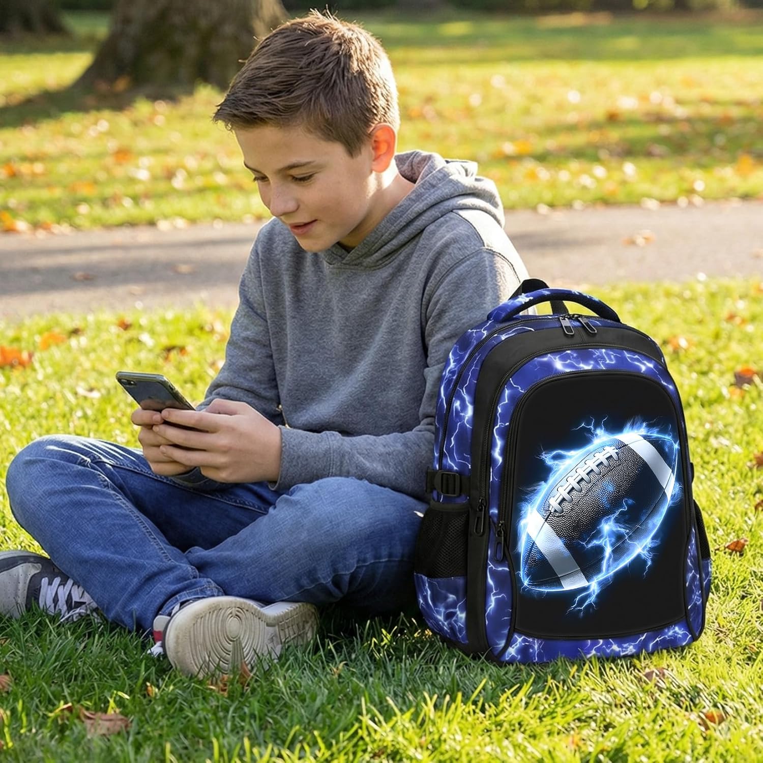 School Backpack for Boys - Football Boys Backpack for Kids Teens Elementary Middle School，18" Large Capacity Waterproof Bookbag with Usb Charging Port, Travel Daypack for age 6-18