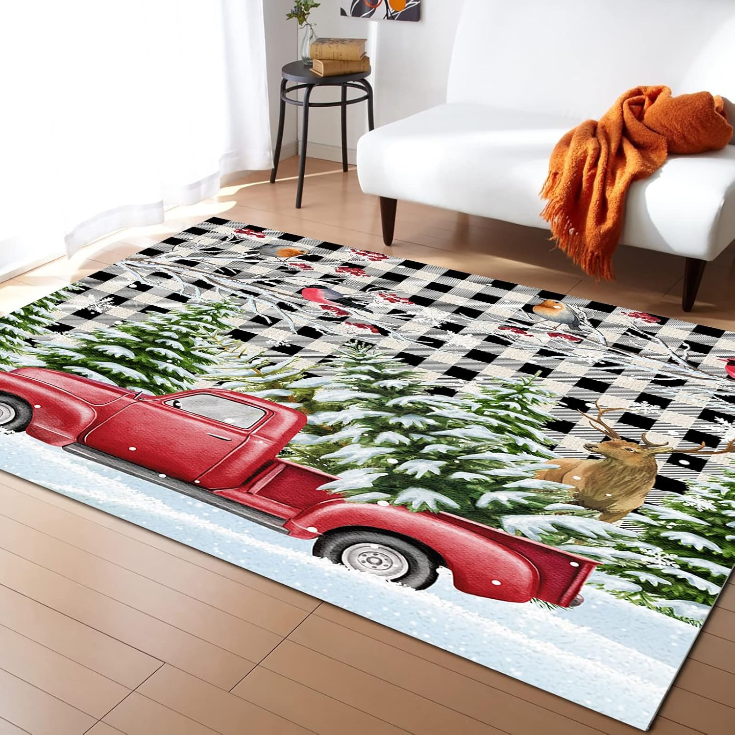 Red Truck Area Rug for Bedroom Living Room Christmas Retro