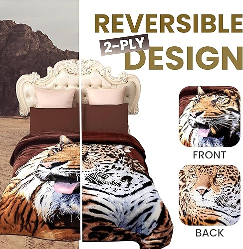 Miniatura 2 de YHSF Manta coreana de visón sintético, 2 capas gruesas y suaves, reversible, manta de invierno de felpa, cálida y acogedora manta Raschel sedosa,