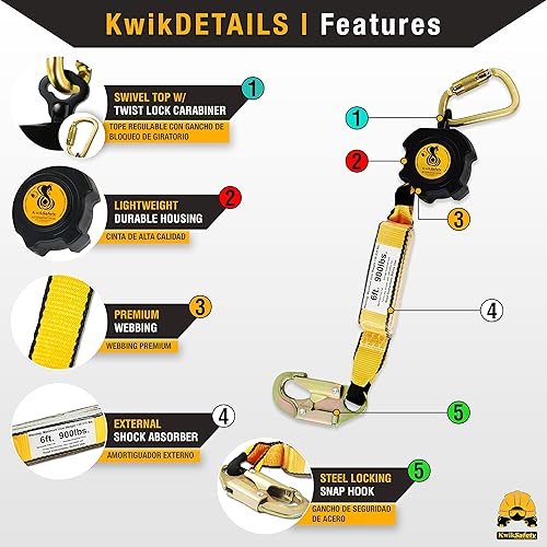 Miniatura 3 de KwikSafety - 10' Cobra Web Auto-Retractor Lifeline [KIT] Clase 1 Cordón de seguridad retráctil SRL ANSI OSHA Fall Gear